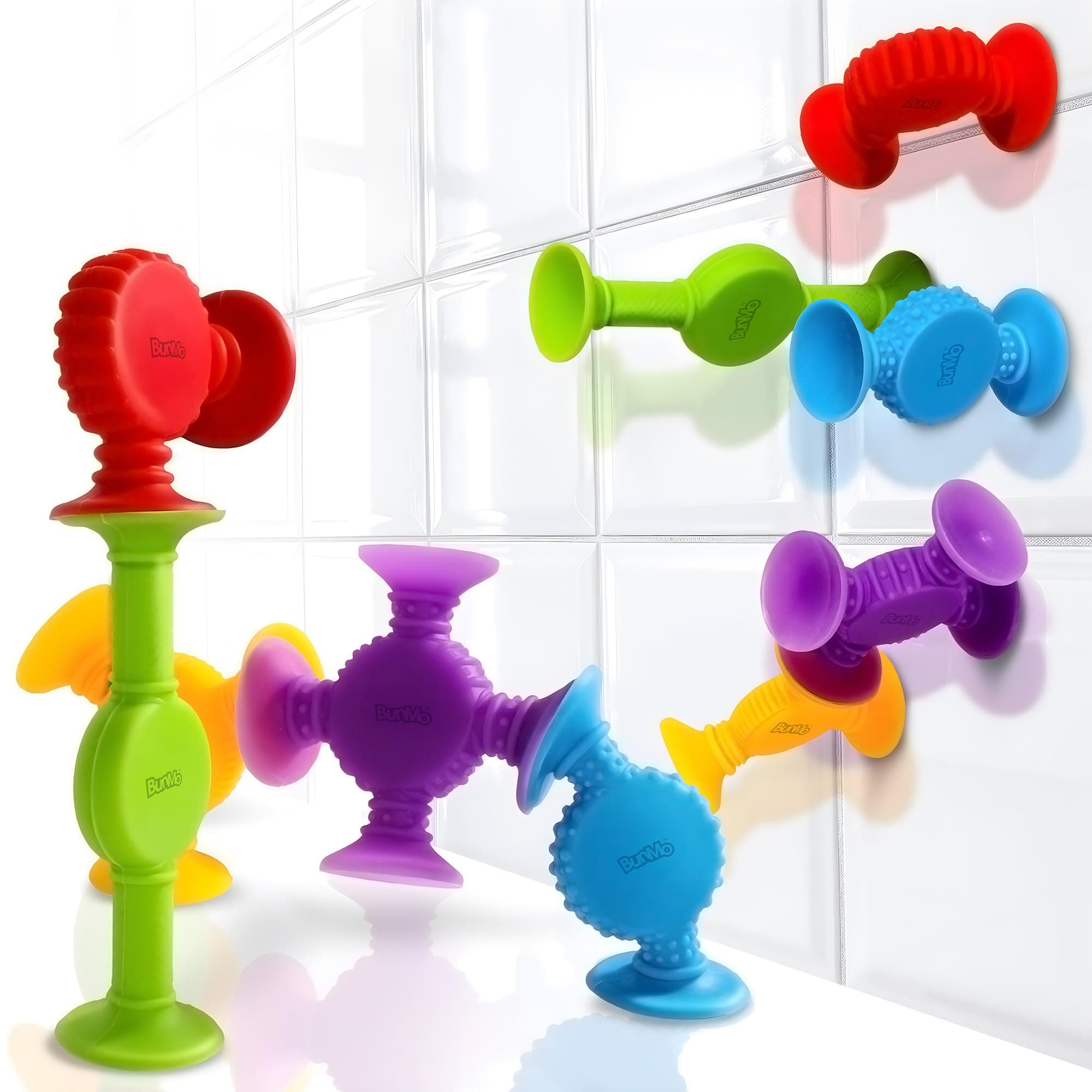 BUNMO Stocking Stuffers for Kids - Toddler Suction Bath Toys - Connect, Build, Create - Toddler Stocking Stuffers - Fine Motor Skills - Stimulating Sensory Fun - Textured 10 Pack 10 Textured