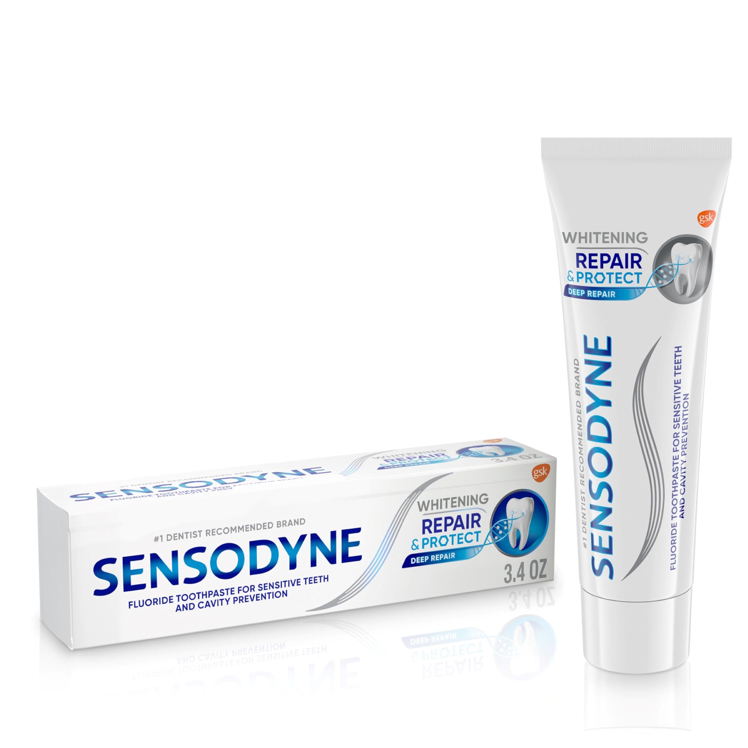 Sensodyne Repair and Protect Whitening Toothpaste, Toothpaste for Sensitive Teeth and Cavity Prevention, 3.4 oz Whitening 3.4 Ounce (Pack of 1)