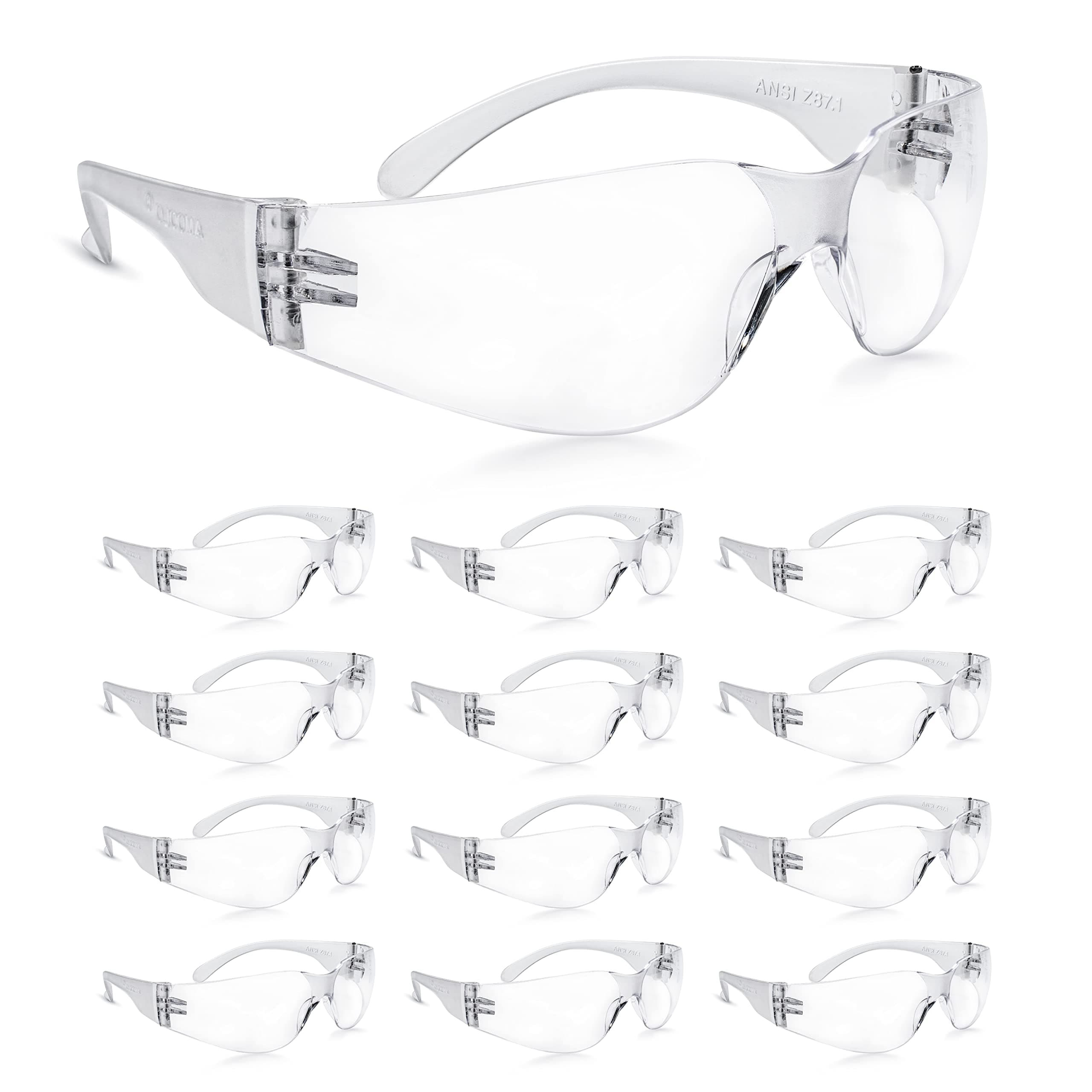 amoolo Clear Safety Glasses Bulk of 24, Protective Eyewear for Men Women, ANSI Z87.1 Impact Resistant Eye Protection for Work, Lab, Construction 24 Pack Clear / Adult's Size