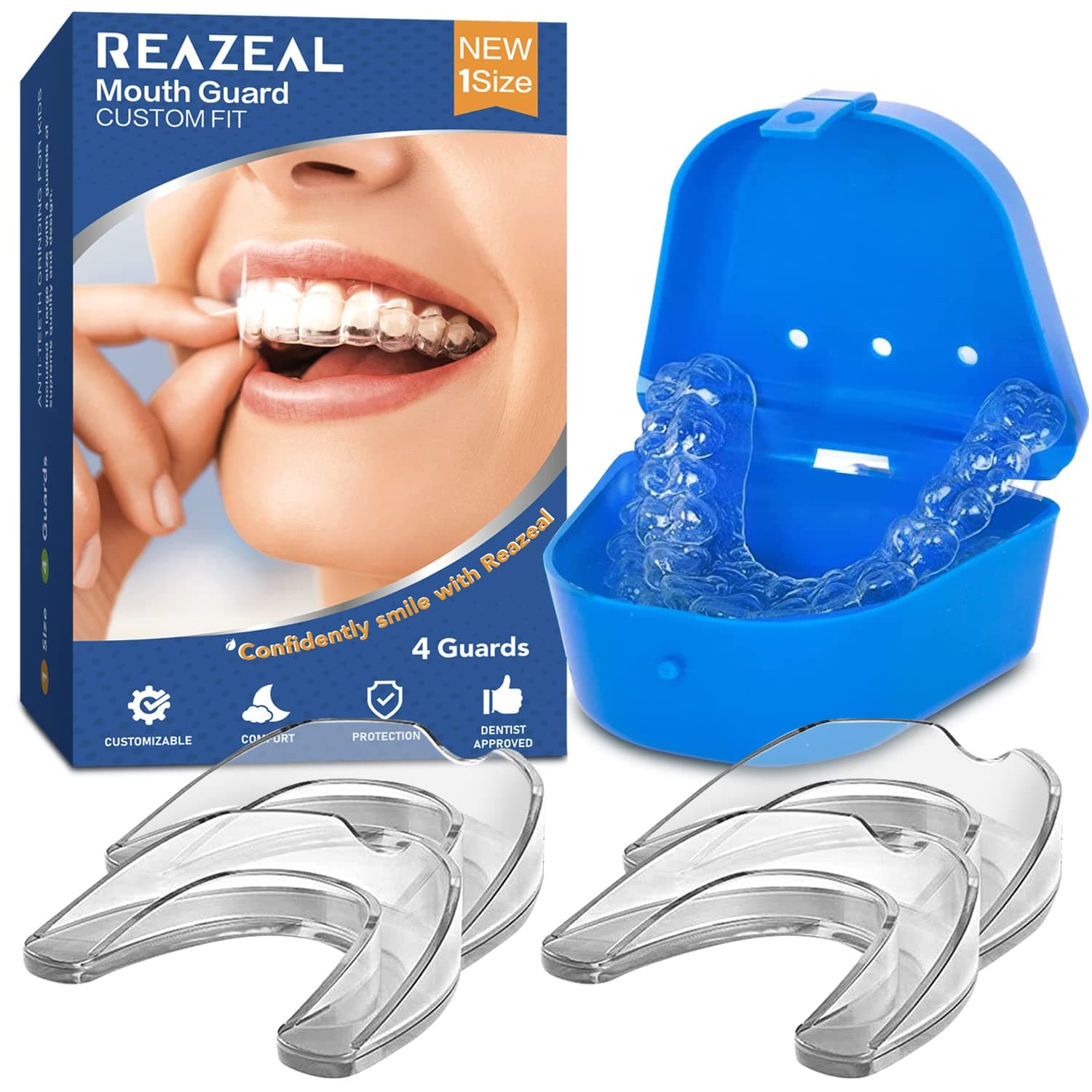 Mouth Guard for Grinding Teeth at Night: Moldable Dental Guard for Sleeping - Nighttime Protection for Teeth 4 Pack