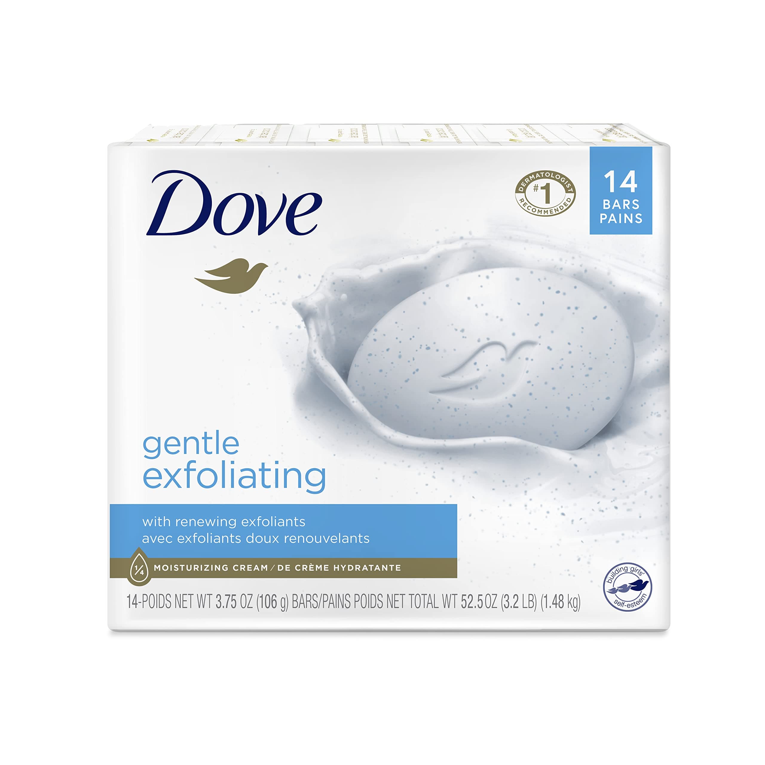 Dove Beauty Bar More Moisturizing Than Bar Soap Gentle Exfoliating With Mild Cleanser For Softer And Smoother Skin 3.75 oz Pack of 14 Fragranced 3.75 Ounce (Pack of 14)