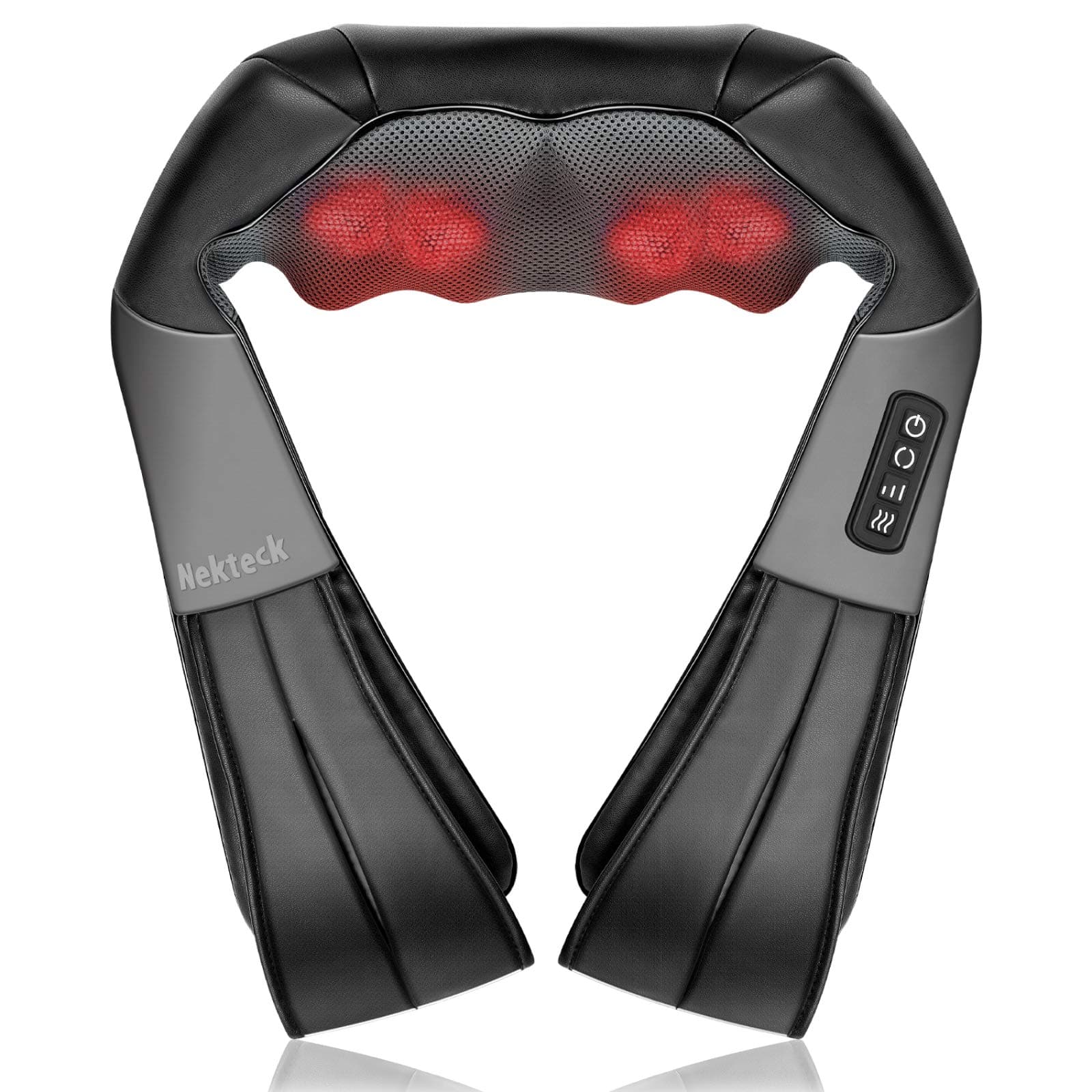 Nekteck Shiatsu Neck Massager for Pain Relief Deep Tissue with Heat, 3D Kneading Massage Pillow Back Shoulder Massagerfor Body Muscle, Plug-in Use for Home Office Car, Gifts for Mom Dad Him Her Black