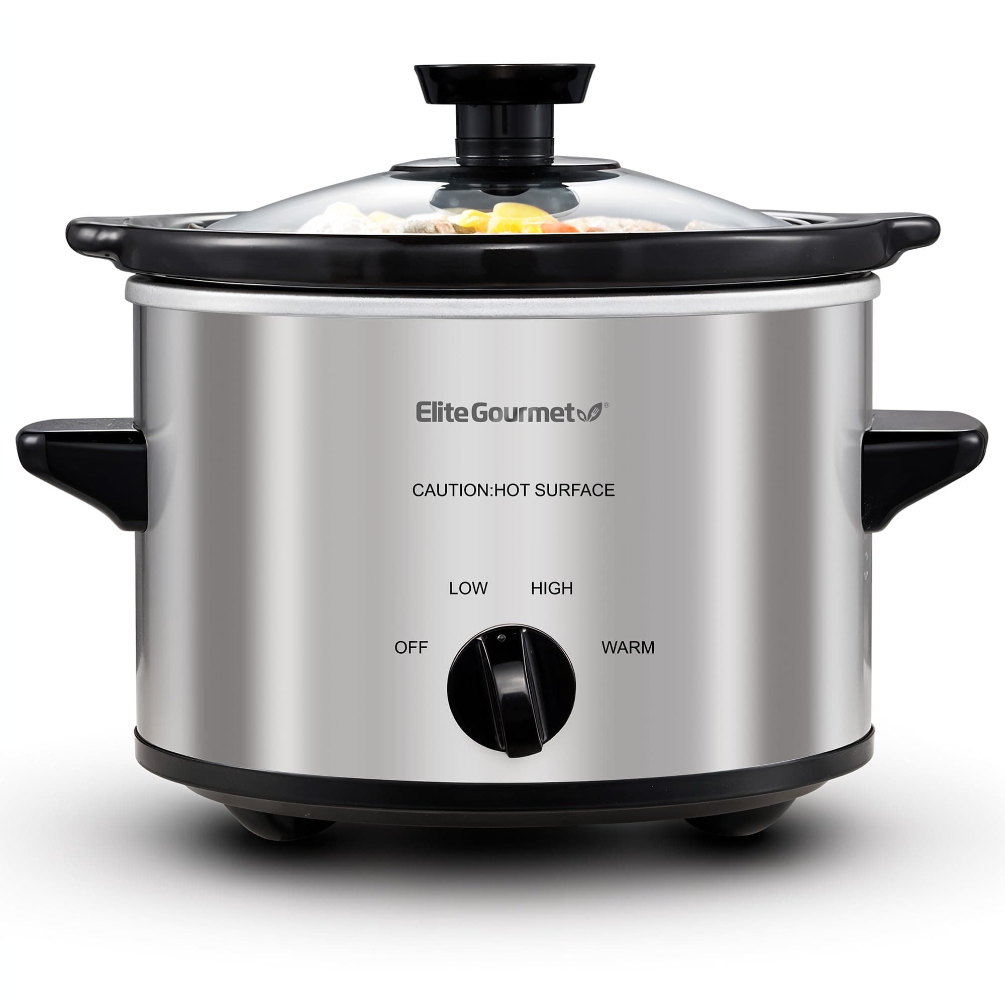 Elite Gourmet MST-250XS Electric Slow Cooker Ceramic Pot, Adjustable Temp, Entrees, Sauces, Stews & Dips, Dishwasher Safe Glass Lid & Crock, 1.5 Quart, Stainless Steel 1.5 Quarts Stainless Steel