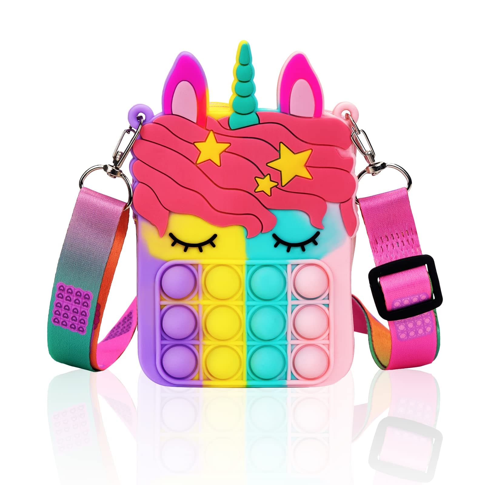 Civan Small Pop Purse,Unicorn Pop Purse for Girl Boy and Women Pop Bag with Unicorn Pop Toy,Shoulder Bag Fidget Toys Pop Fidget Backpack Toy for ADHD Anxiety School Backpack Silicone Bag Pop for Girls
