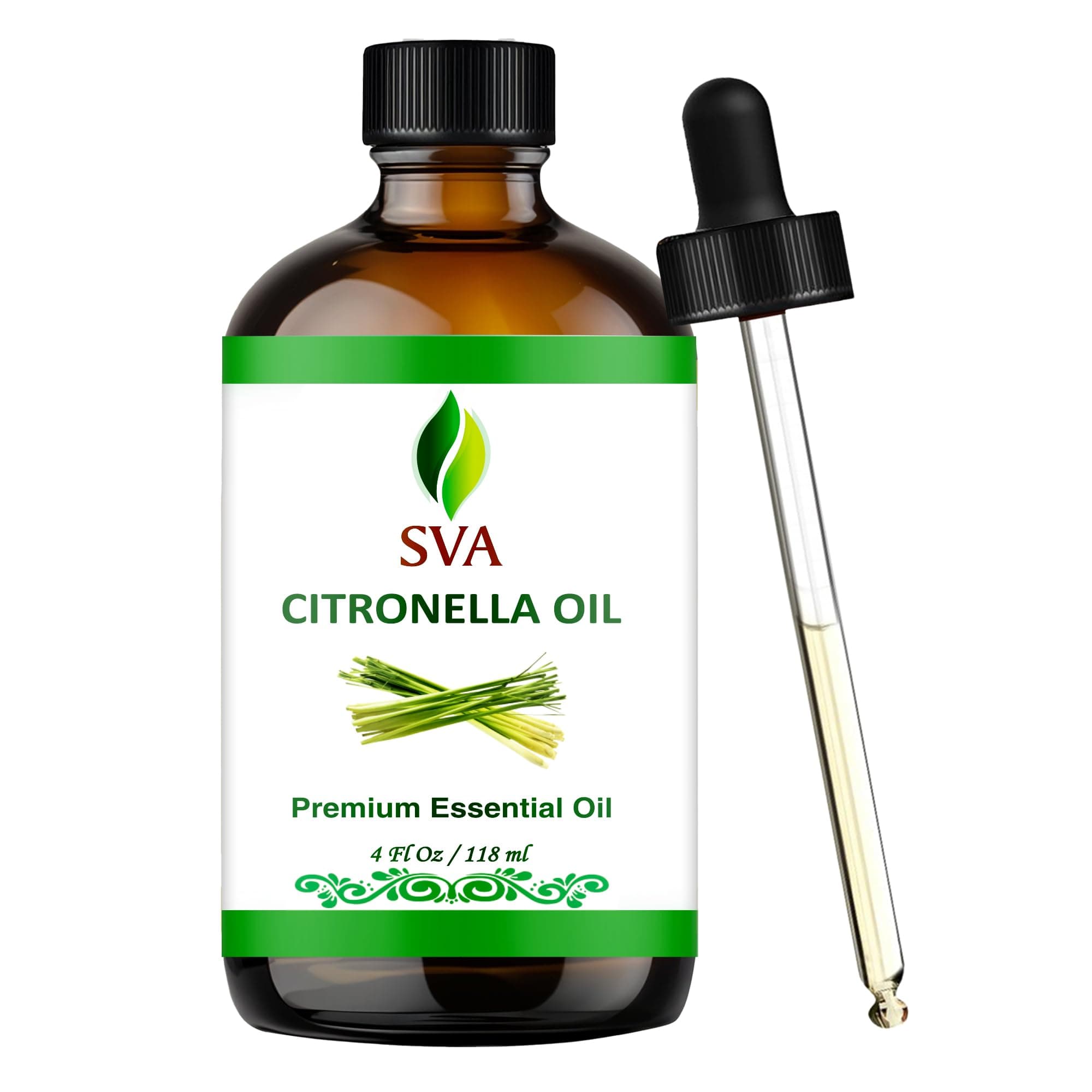SVA Citronella Essential Oil – 4 Fl Oz – 100% Natural Citronella Oil - for Diffuser, Hair Care, Face, Skin Care, Aromatherapy, Scalp and Body Massage, Soap and Candle Making - with Dropper Citronella 4 Fl Oz (Pack of 1)