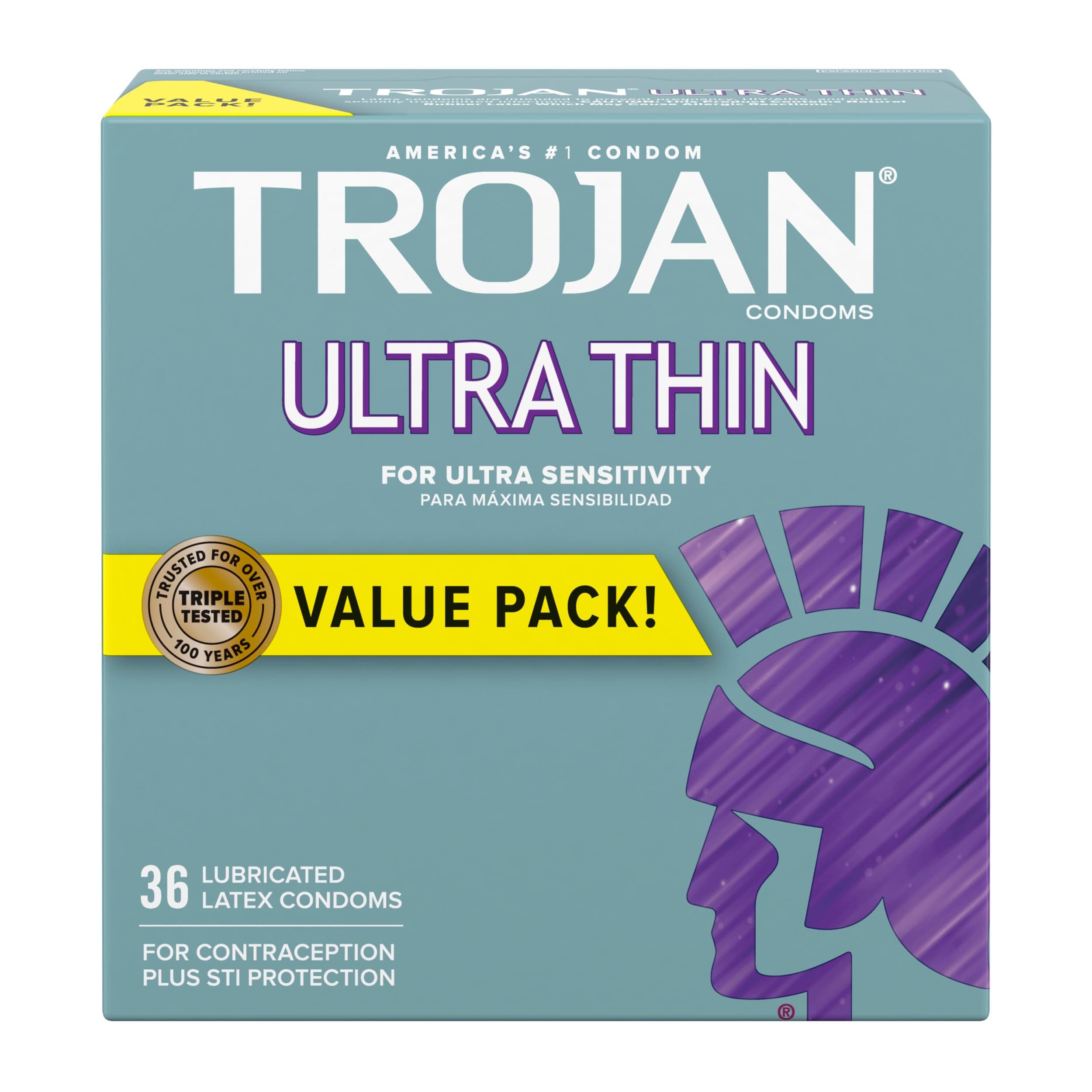 TROJAN Ultra Thin Condoms for Sensitivity, Lubricated TROJAN Condoms for Men, 36 Count Value Pack 36 Count (Pack of 1)