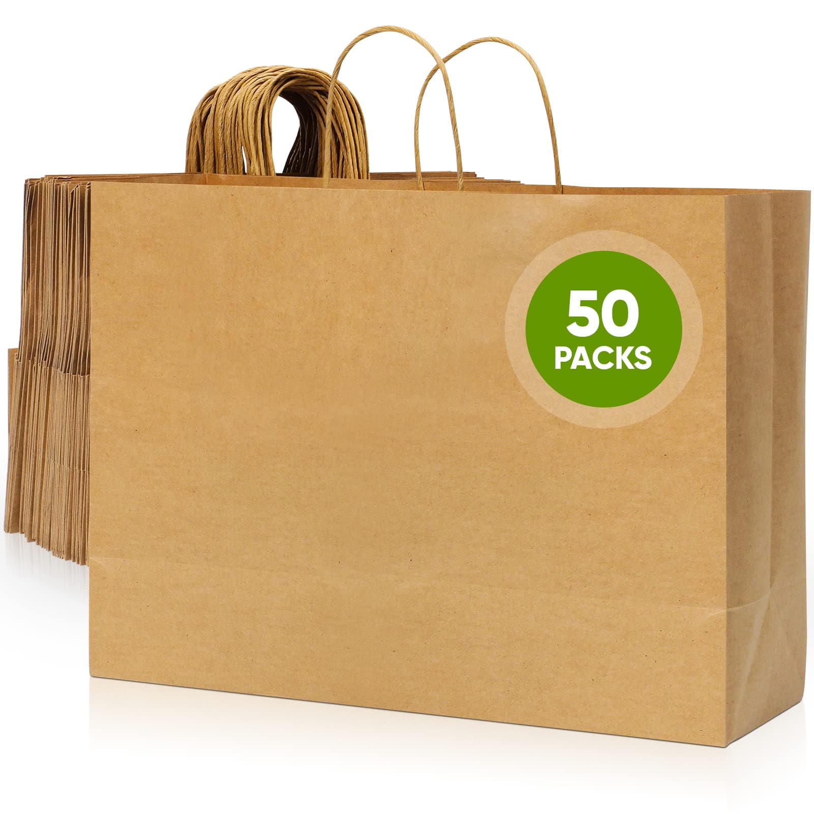 Tobvory Paper Bags With Handles, 50 Pcs Kraft Paper Bags 16x6x12 Inches Brown Bulk, Large Recycled Paper Bag, Shopping/Gift/Retail Bag For Small Business Grocery 50pcs