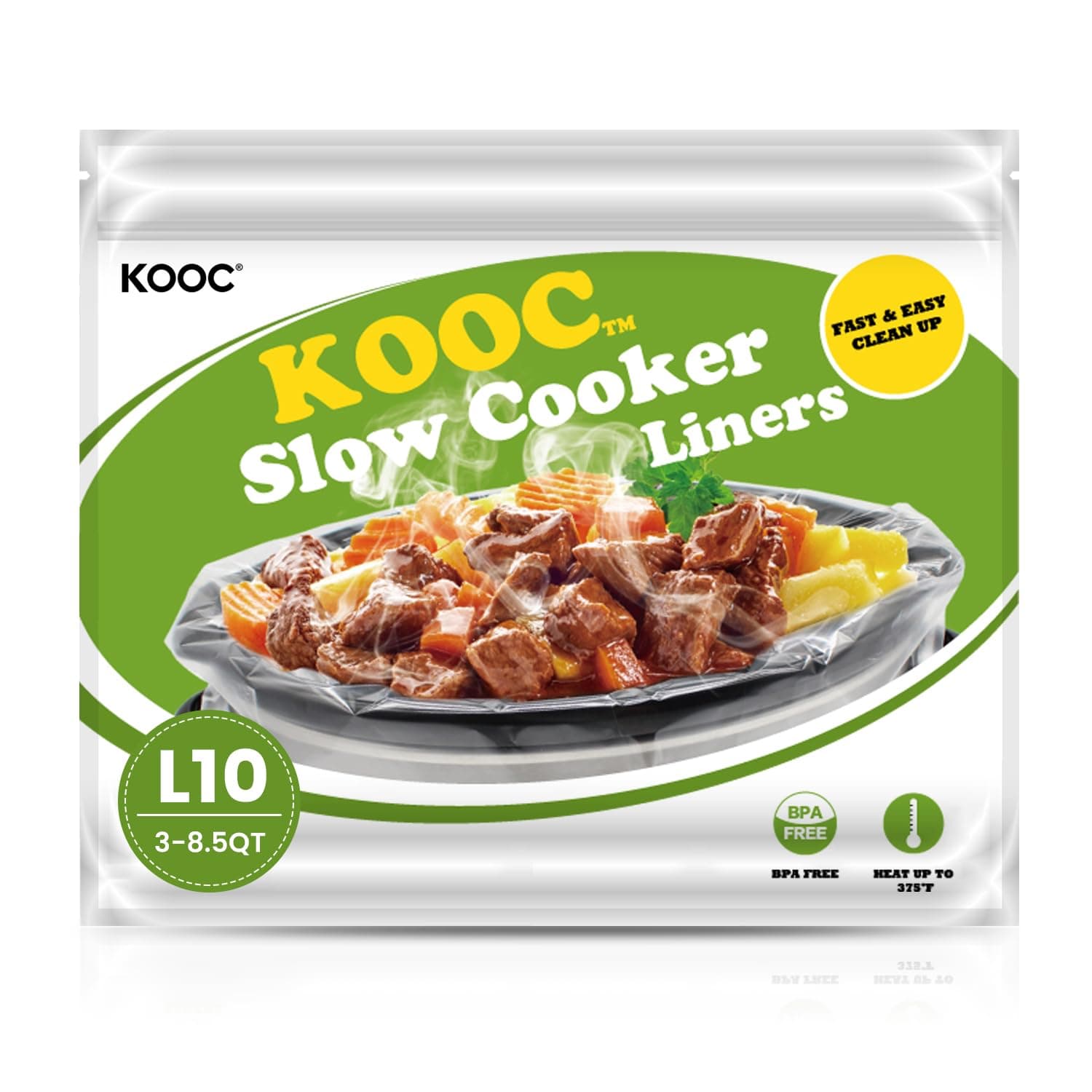 KOOC Slow Cooker Liners 13x21 inch 10 Count Large Size Disposable Pot Liners Cooking Bags Fit 3QT to 8.5QT Pot BPA Free Fresh Locking Seal Design L (Fits 3-8.5QT) 10 count