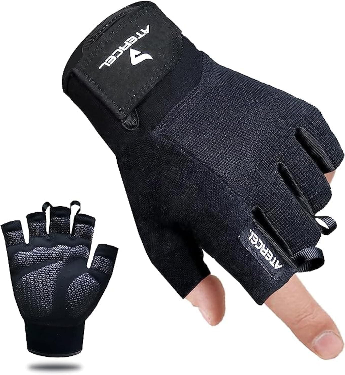 ATERCEL Workout Gloves for Men and Women, Exercise Gloves for Weight Lifting, Cycling, Gym, Training, Breathable and Snug fit Black Medium