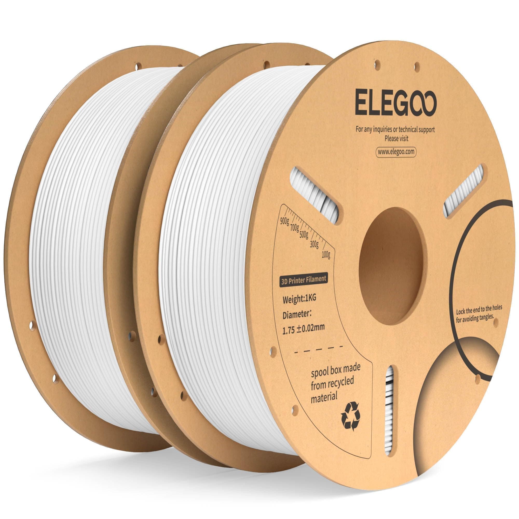 ELEGOO PLA Plus Filament 1.75mm White 2KG, PLA+ Tougher and Stronger 3D Printer Filament Dimensional Accuracy +/- 0.02mm, 2 Pcs 1kg Spool(2.2lbs) Fits for Most FDM 3D Printers 2x1kg White