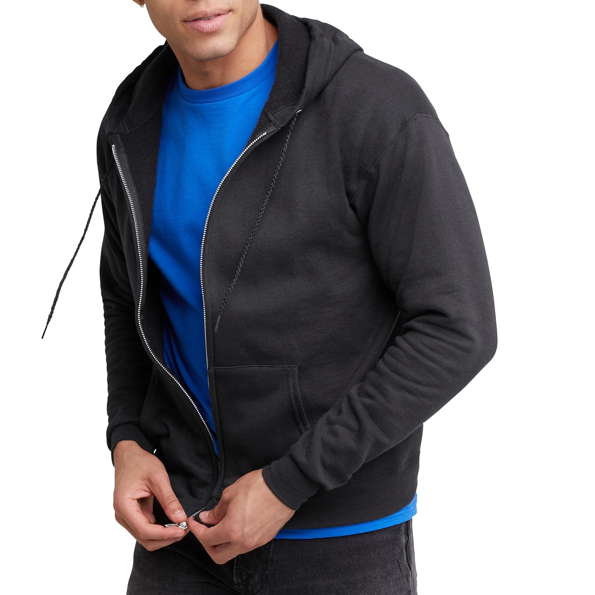 Hanes mens Zip-up Hoodie, Ecosmart Fleece Full-zip Hoodie for Men, Hooded Sweatshirt Large Black
