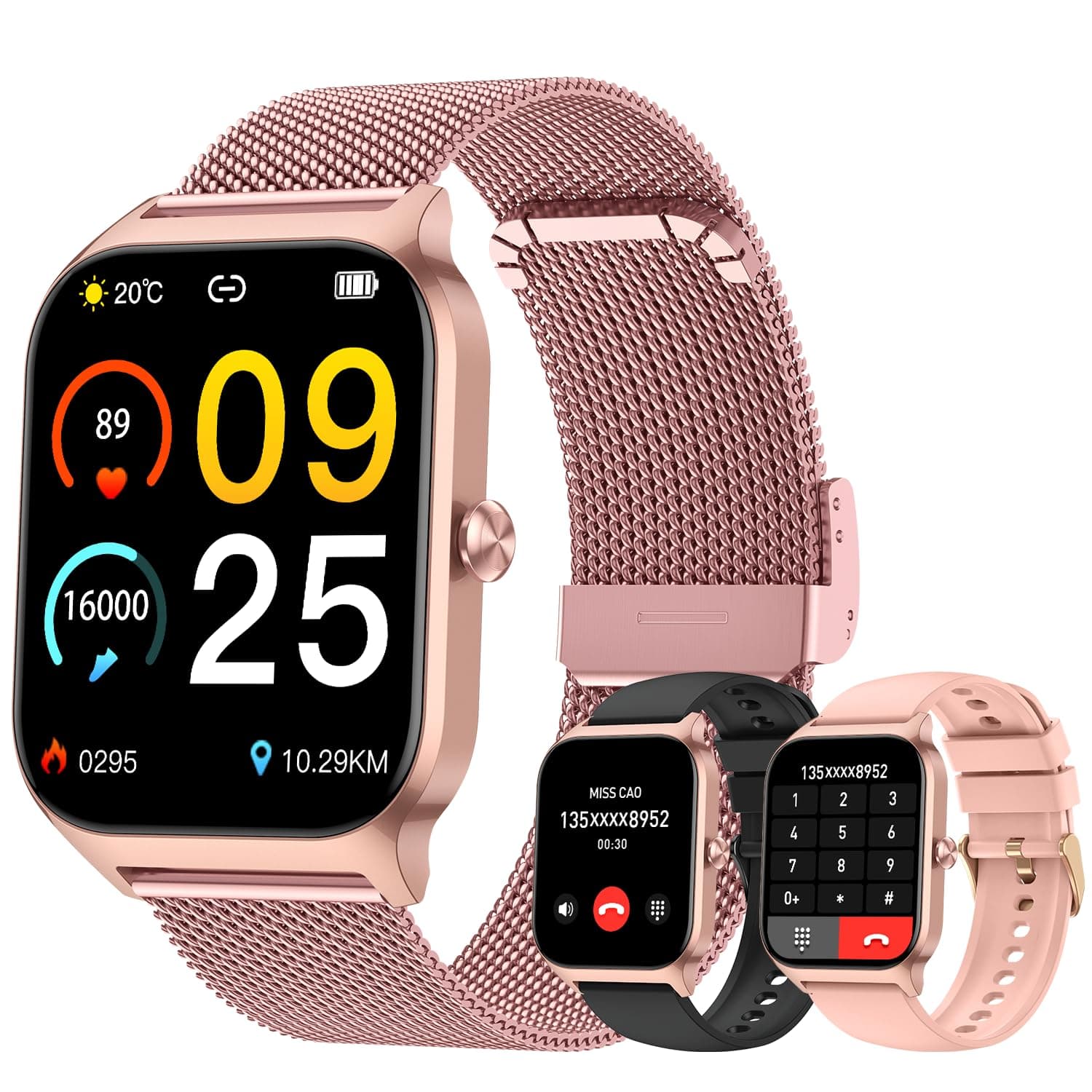 Smart Watch for Women Fitness Tracker: Rose Gold Bluetooth Make Answer Call Digital Mens watches Waterproof Run Smartwatch Android Phone iPhone Samsung Compatible Sleep Heart Rate Monitor Pedometer