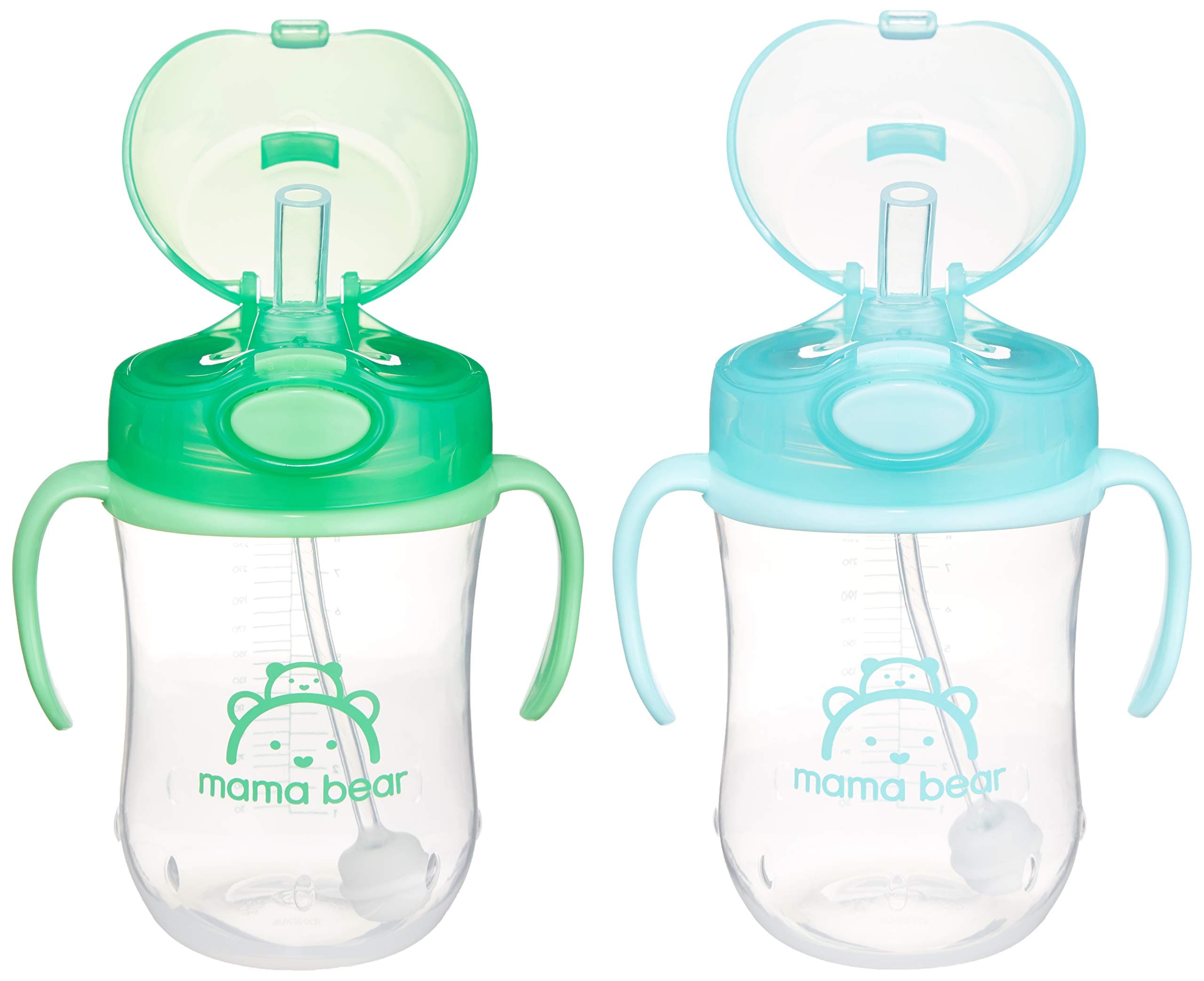 Amazon Brand - Mama Bear Silicone Weighted Straw Sippy Cup, 9 Ounces, Pack of 2, Blue/Green 2 Count (9 oz each)
