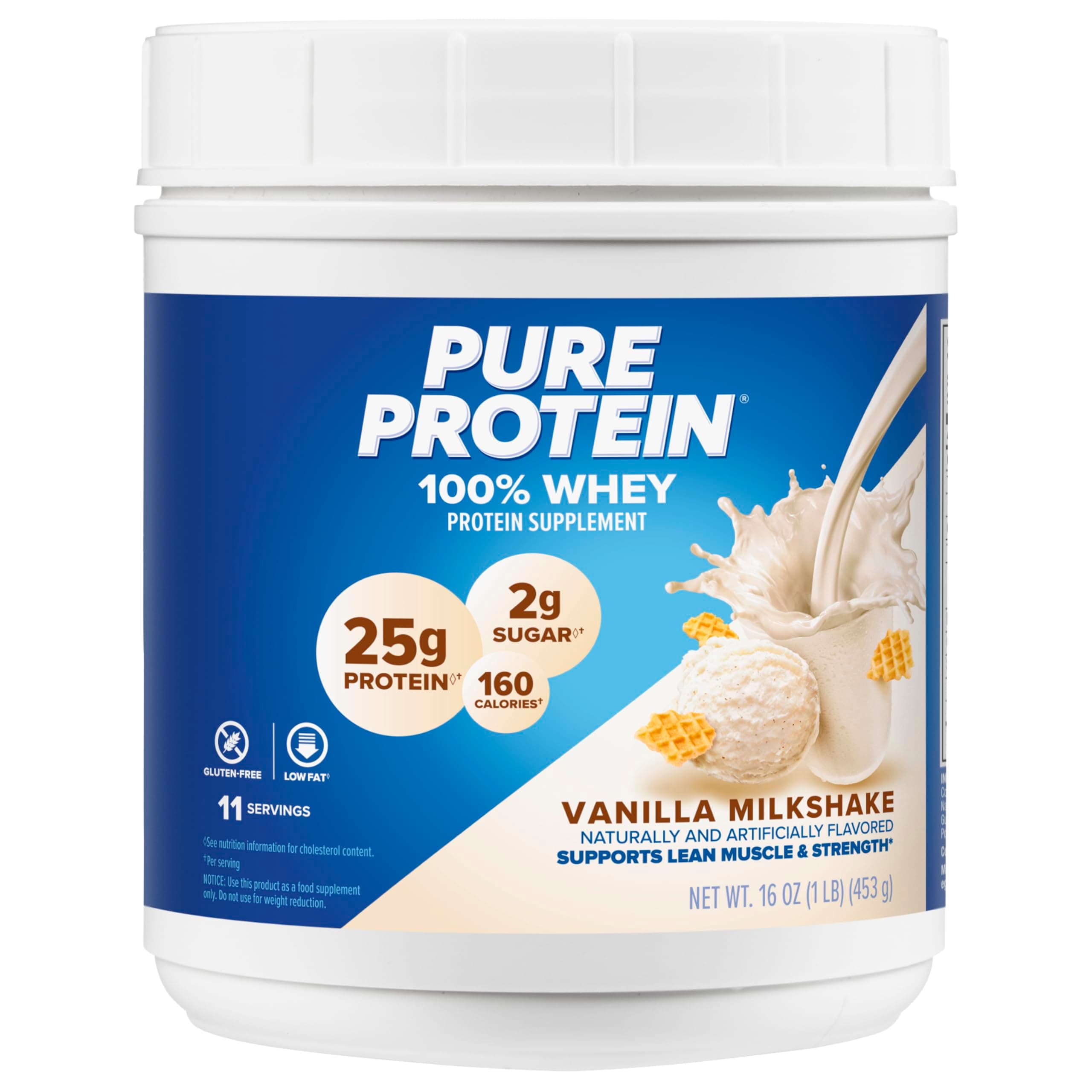 Pure Protein Powder, Whey, High Protein, Low Sugar, Gluten Free, Vanilla Cream, 1 lb Vanilla Cream 1 Pound (Pack of 1)