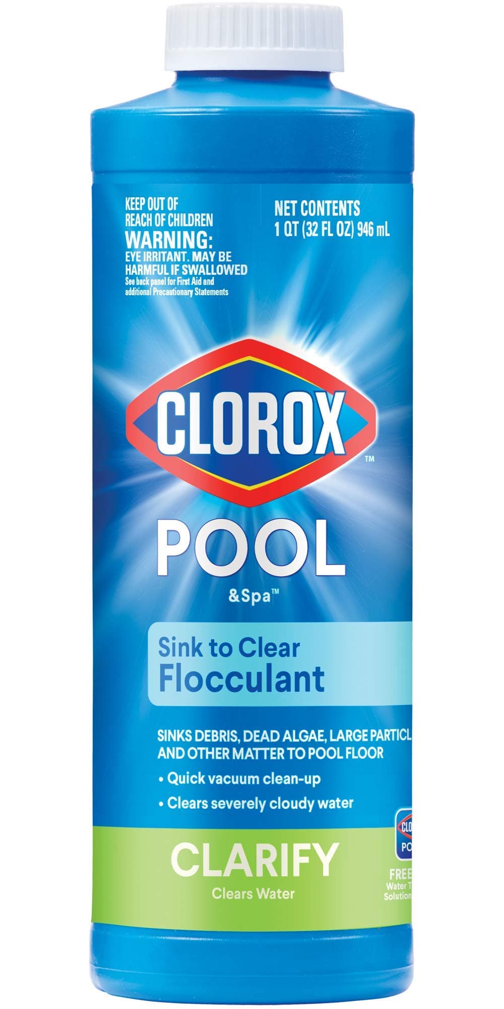Clorox® Pool&Spa™ Swimming Pool Sink to Clear Flocculant, Sinks Debris, Dead Algae, Large Particles & Other Matters to Pool Floor, 1 Quart (Pack of 1) 1-Quart