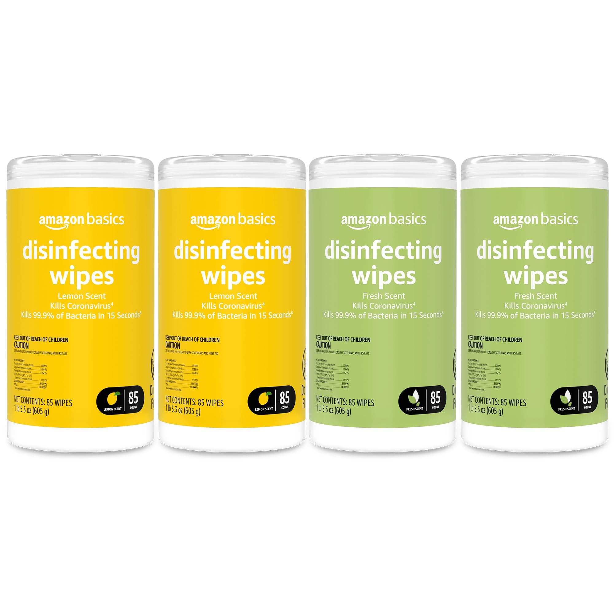 Amazon Basics Disinfecting Wipes, Lemon & Fresh Scent, Sanitizes/Cleans/Disinfects/Deodorizes, 340 Count (4 Packs of 85) 4Pack--2 Lemon, 2 Fresh 85 Count (Pack of 4)