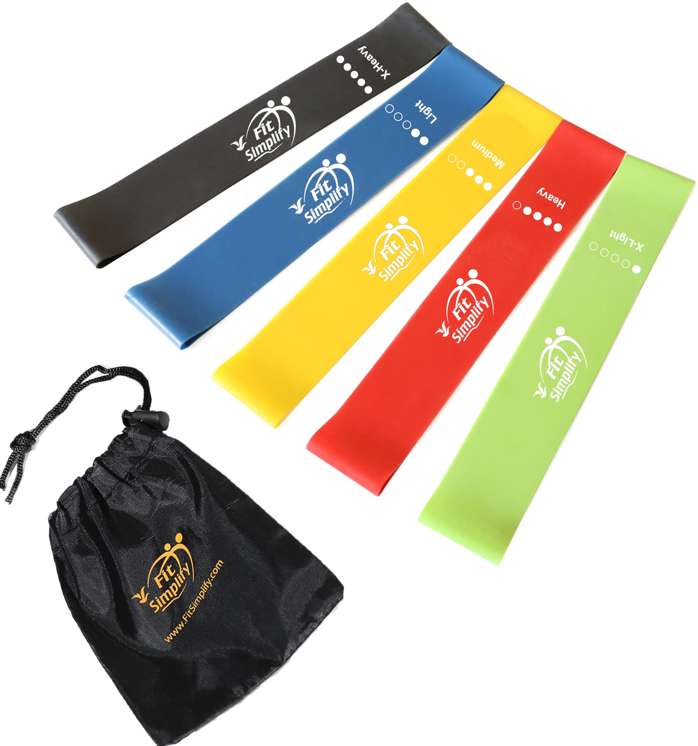 Fit Simplify Resistance Loop Exercise Bands with Instruction Guide and Carry Bag, Set of 5 Assorted