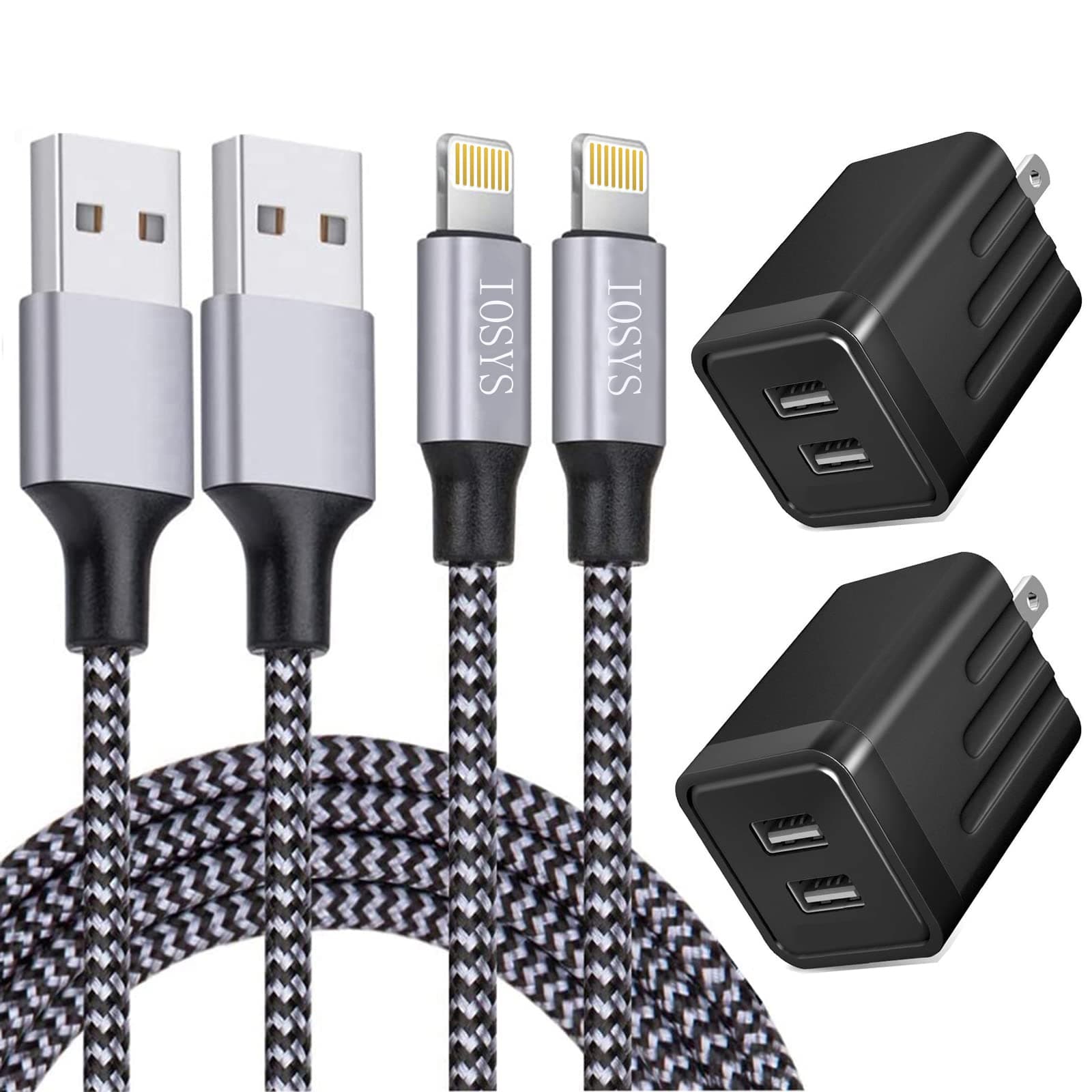 iPhone Fast Charger,iPhone Charger Fast Charging 2Pack Dual Port USB Wall Chargers Block Adapter Plug Long 6FT Fast Charging Lightning Cable Cord for iPhone 14 13 12 11 Pro Max XS X 8 7 Plus SE iPad 6ft Black 2