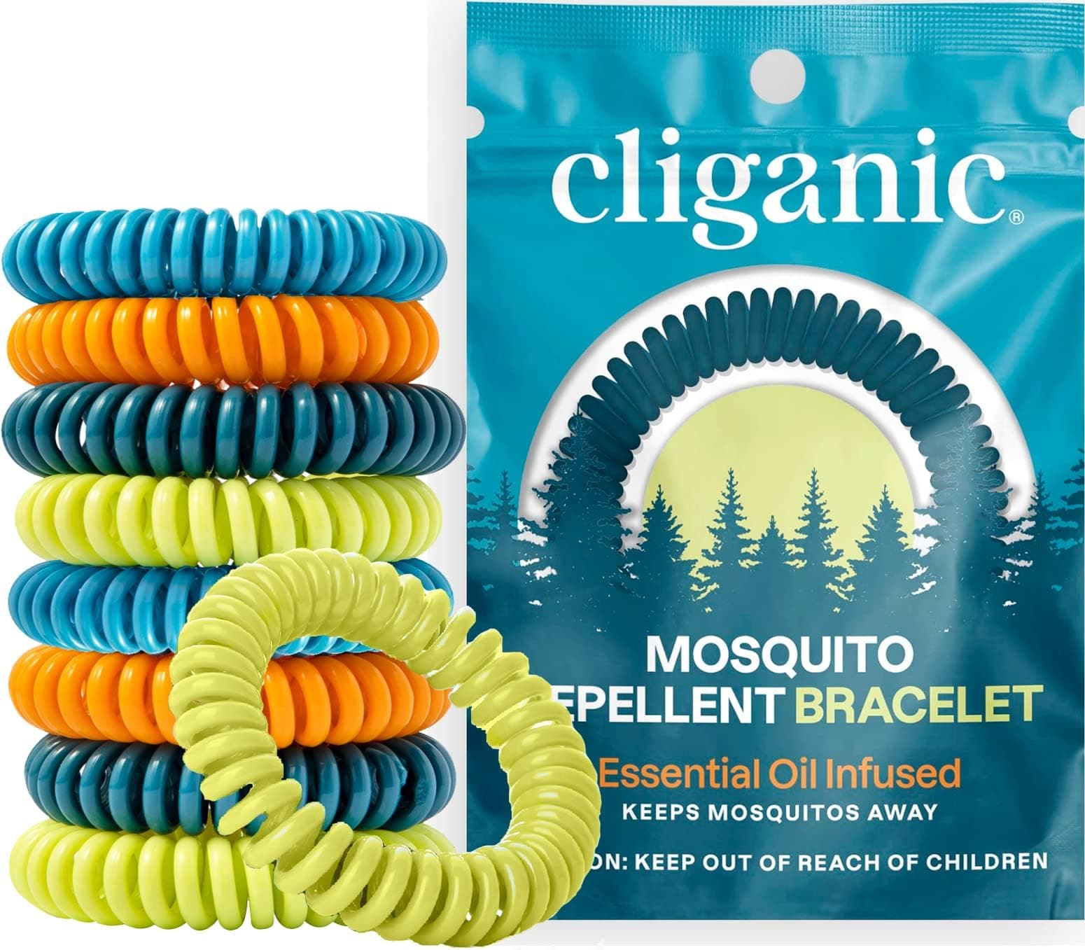 Cliganic 10 Pack Mosquito Repellent Bracelets for Adults & Kids - Natural DEET-Free Bands, Individually Wrapped 10 Count (Pack of 1)