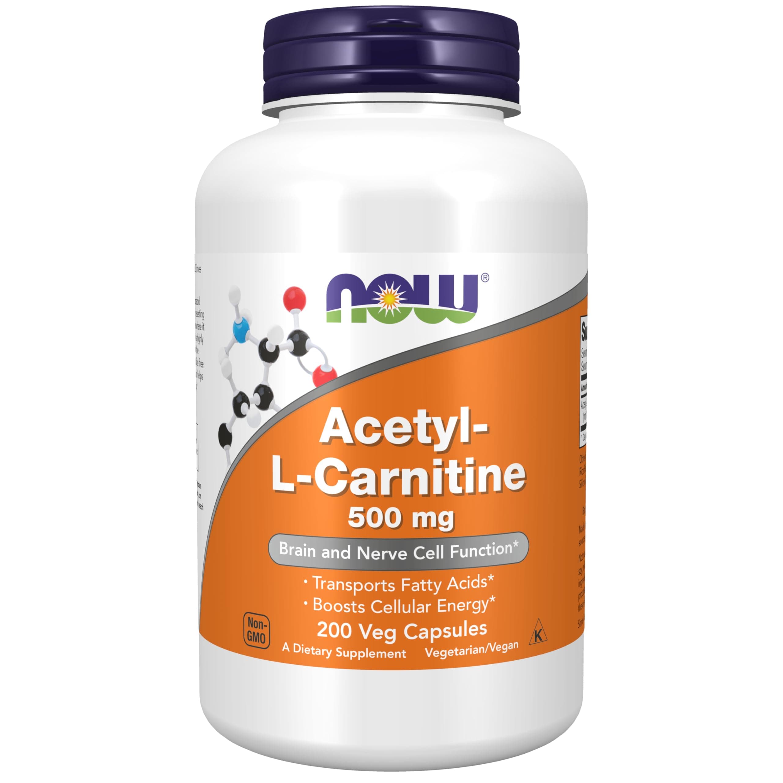 NOW Foods Supplements, Acetyl-L Carnitine 500 mg, Amino Acid, Brain And Nerve Cell Function*, 200 Veg Capsules 200 Count (Pack of 1) Supplements