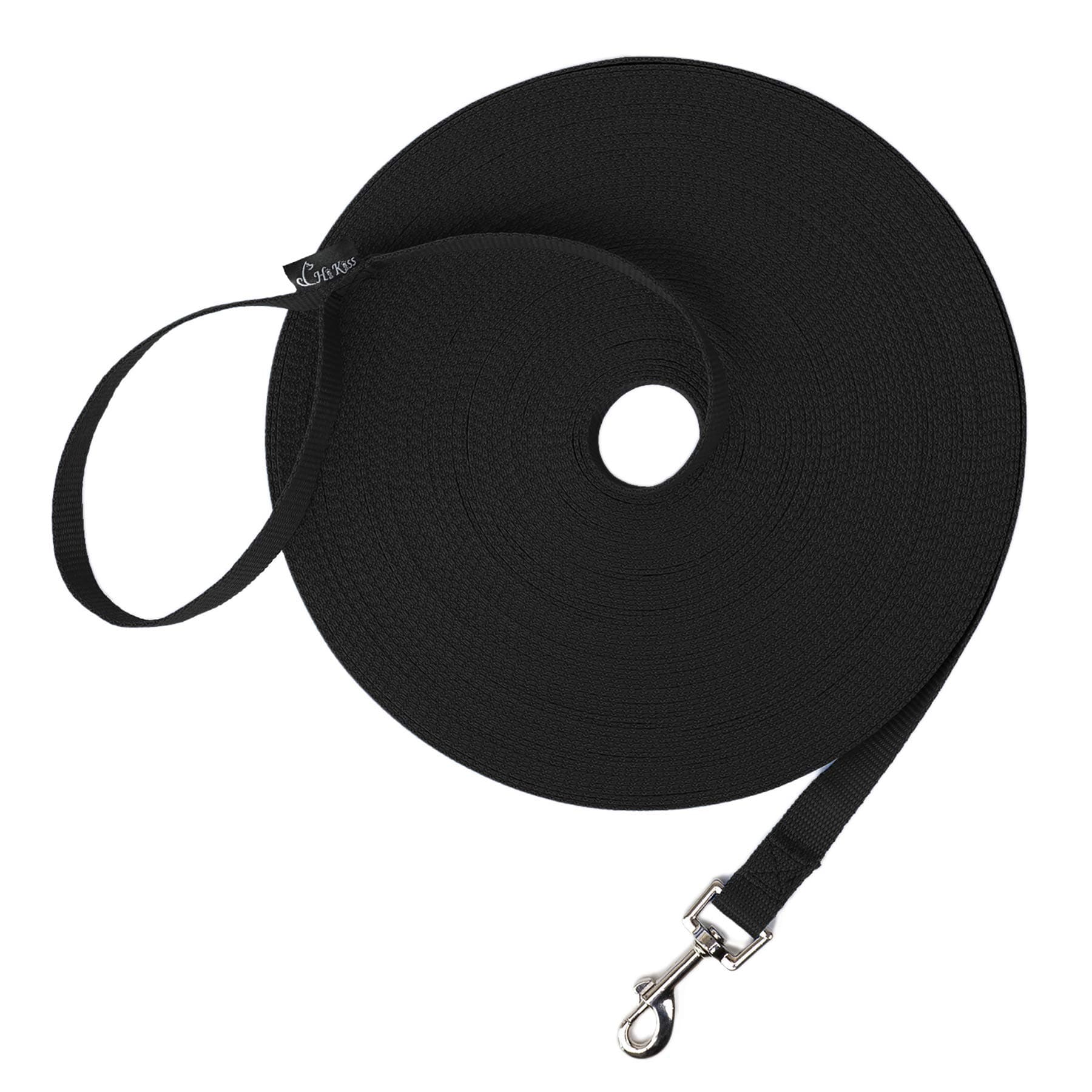 Hi Kiss Dog/Puppy Obedience Recall Training Agility Lead - 15ft 20ft 30ft 50ft 100ft Training Leash - Great for Play, Camping, or Backyard - Black 30ft 30 Feet Black