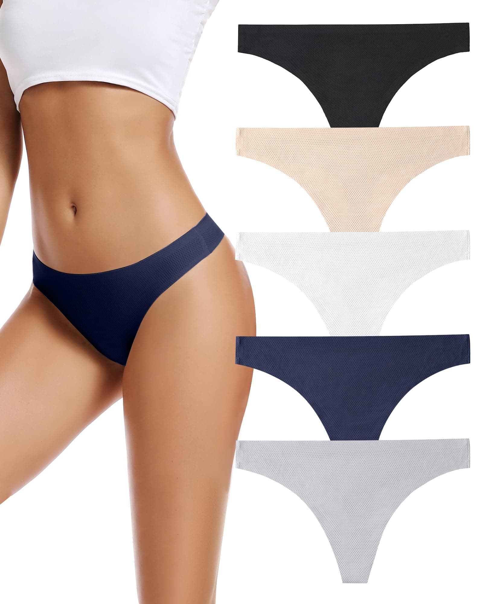 voenxe Seamless Women Underwear Thongs,No Show Ladies Thong,No Line Workout Breathable Comfortable Panties,Soft Undies,5-Pack Medium C-5 Pack Basics