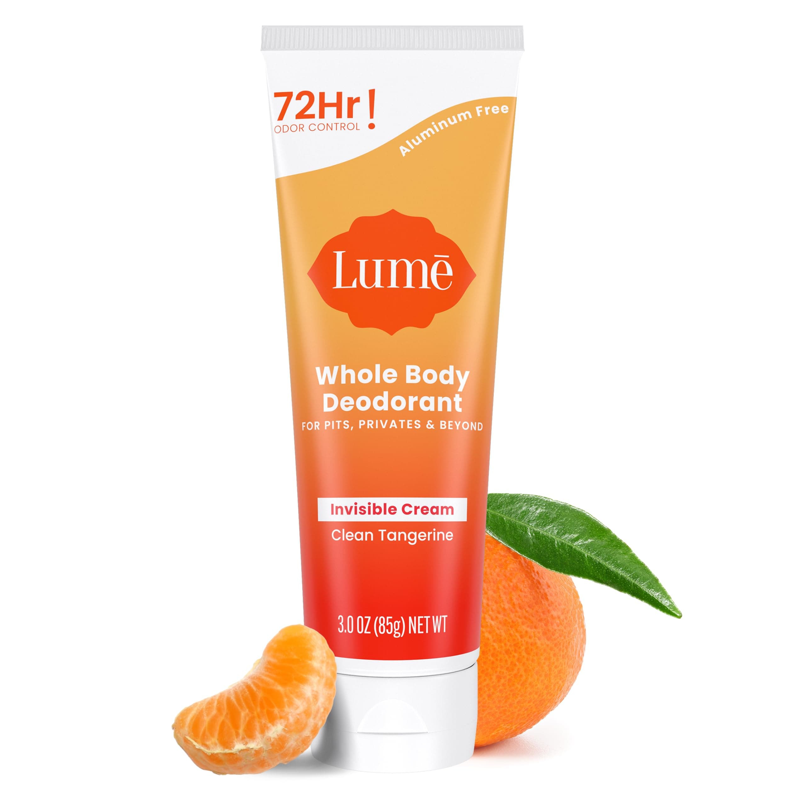 Lume Whole Body Deodorant - Invisible Cream Tube - 72 Hour Odor Control - Aluminum Free, Baking Soda Free, Skin Safe - 3.0 ounce (Clean Tangerine) Clean Tangerine 3 Ounce (Pack of 1)