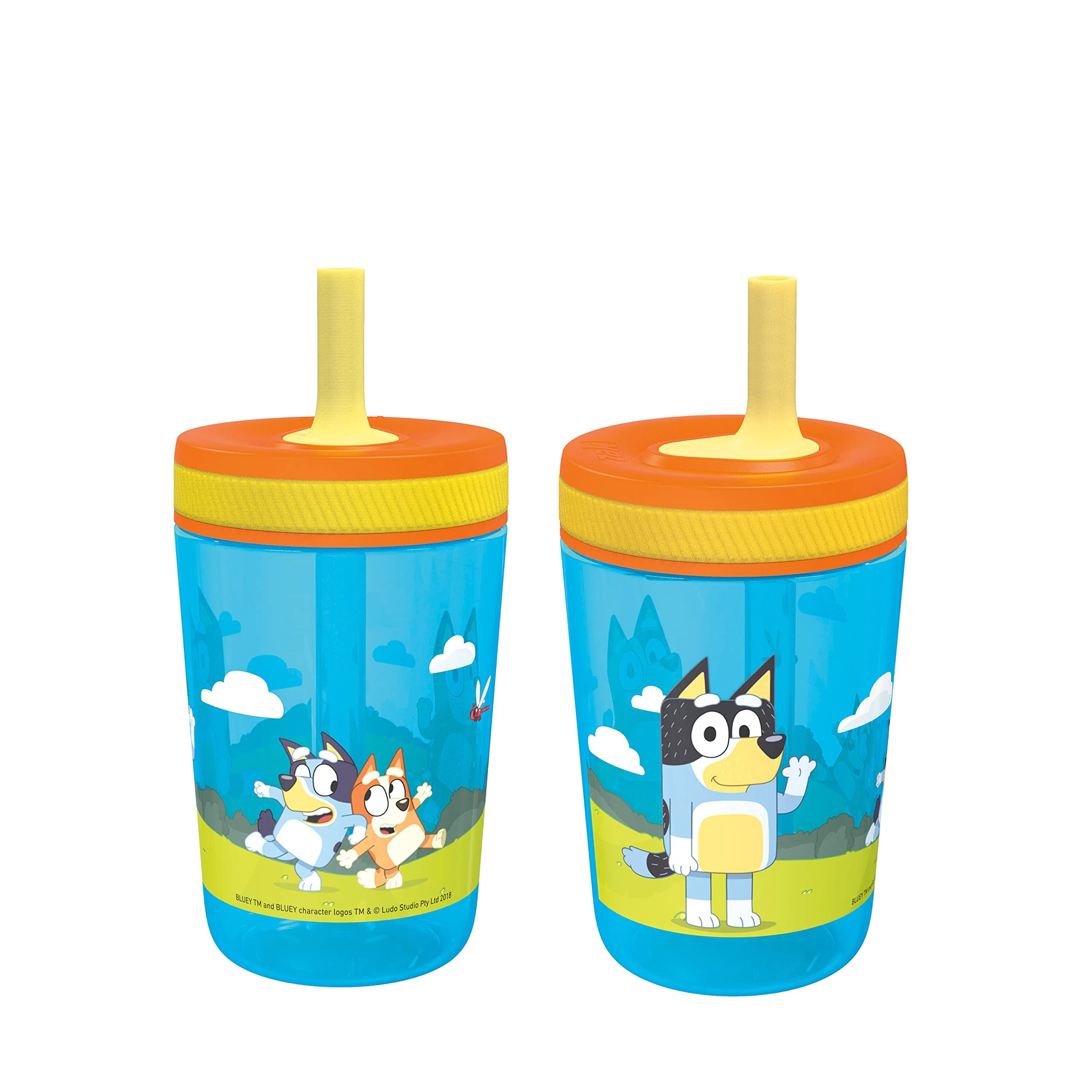 Zak Designs 15oz Bluey Kelso Tumbler Set, Leak-Proof Screw-On Lid with Straw Made of Durable Plastic and Silicone, Perfect Bundle for Kids, 2 Count (Pack of 1) Bluey 15 Ounces Drinkware