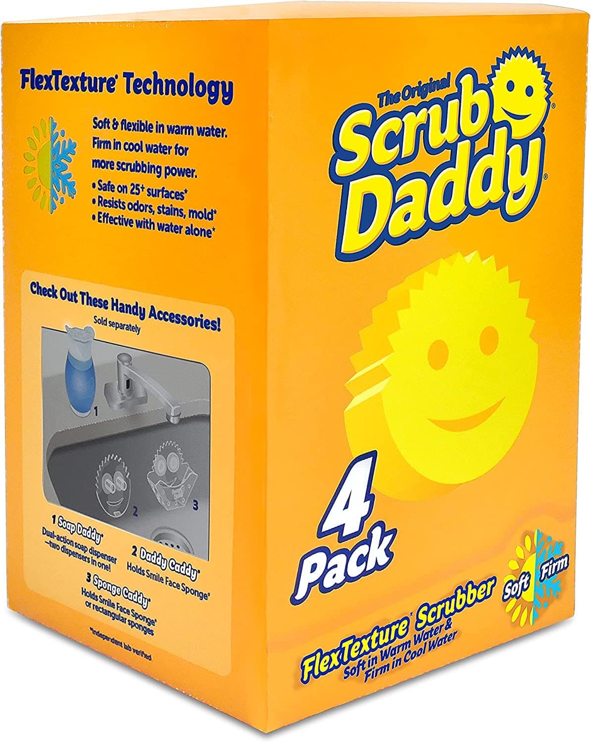 Original Scrub Daddy Sponge - Scratch Free Scrubber for Dishes and Home, Odor Resistant, Soft in Warm Water, Firm in Cold, Deep Cleaning Kitchen and Bathroom, Multi-use, Dishwasher 4ct 1