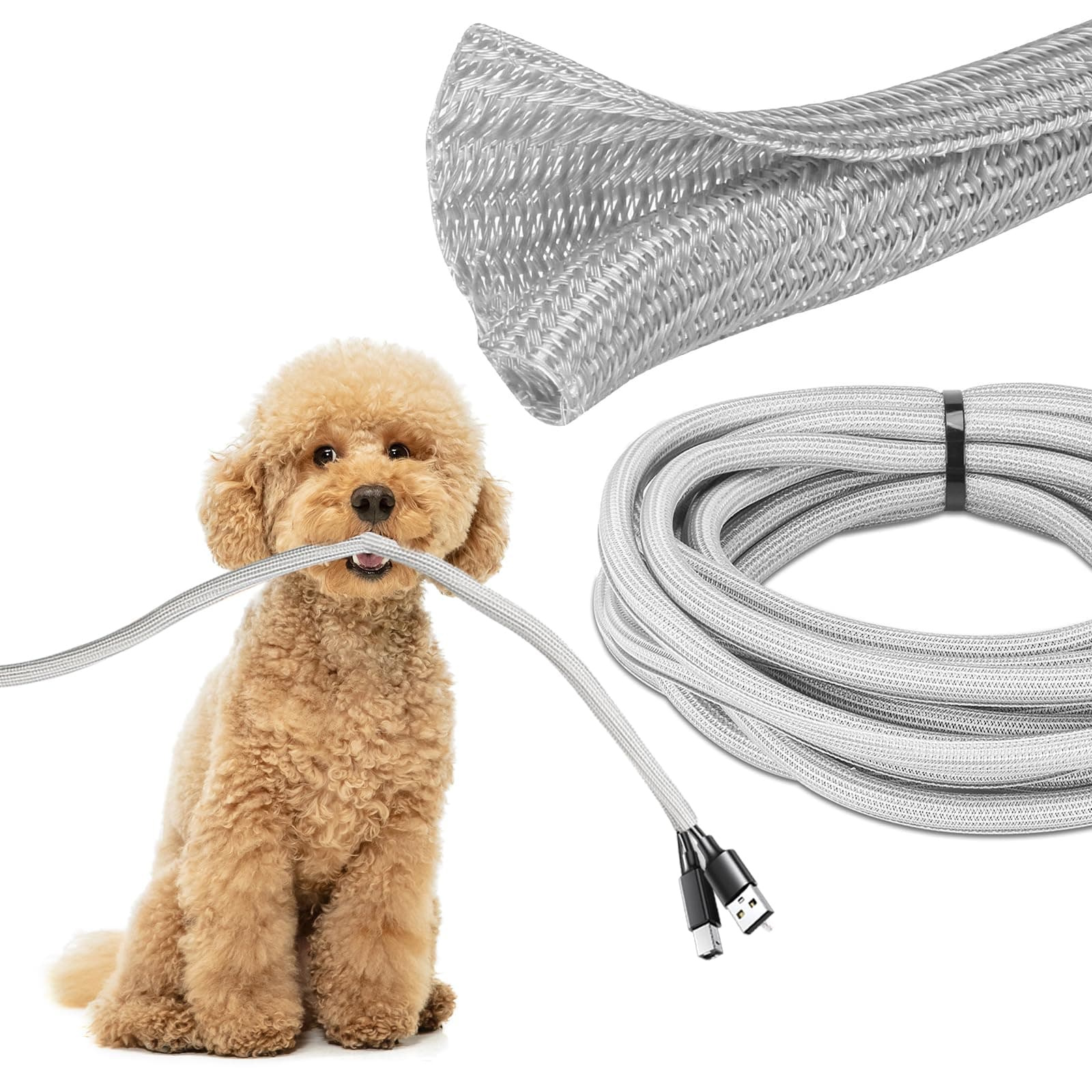 JOTO 1 Pack Cable Management Sleeve, 26 Feet Cord Organizer System with Zipper for TV Computer Office Home Entertainment, Flexible Cable Sleeve Wrap Cover Wire Hider System -Grey 1 Pack, 26 Feet Grey