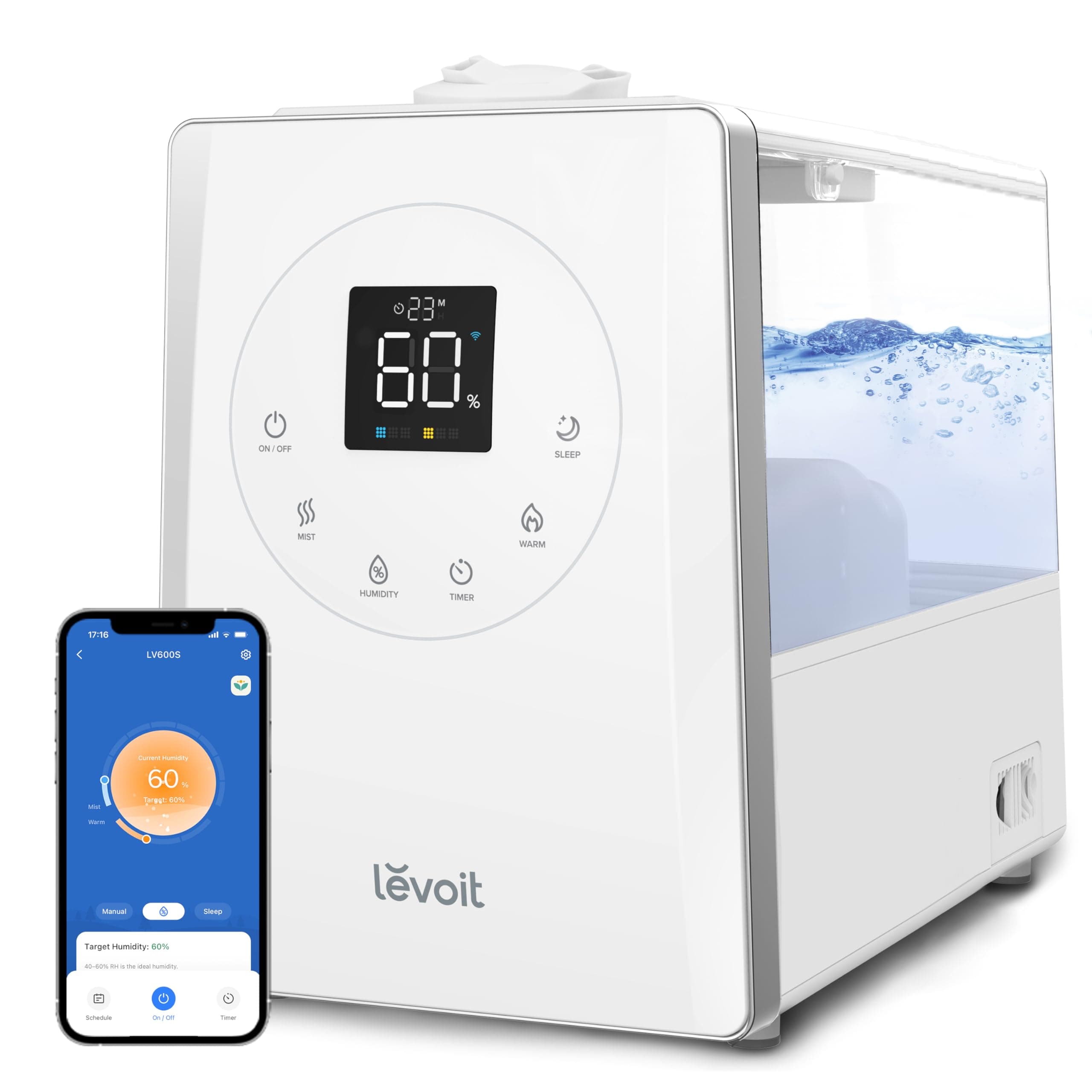 LEVOIT LV600S Smart Warm and Cool Mist Humidifiers for Home Bedroom Large Room, (6L) 753ft² Coverage, Quickly & Evenly Humidify Whole House, Easy Top Fill, App & Voice Control - Quiet Sleep Mode White LV600S