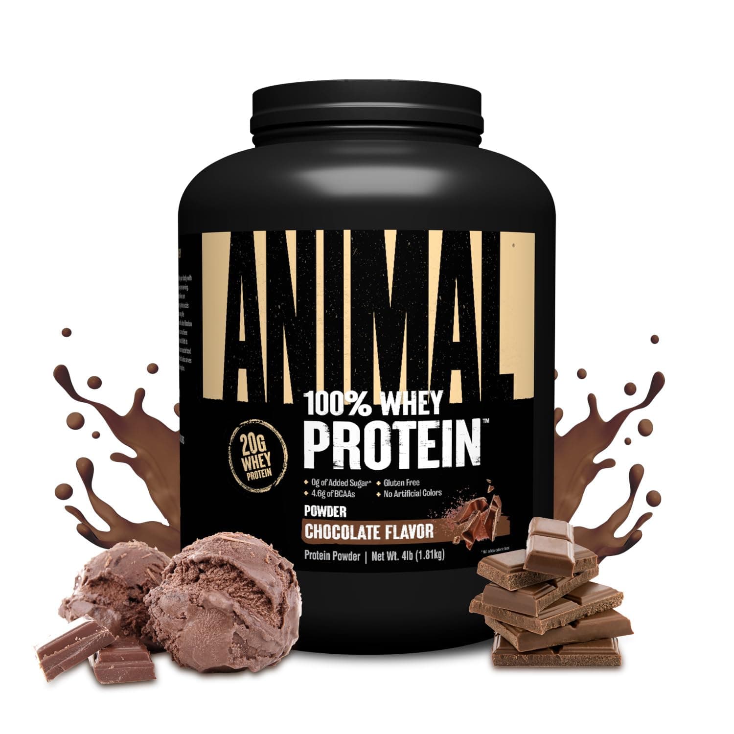Animal 100% Whey Protein Powder – Whey Blend for Pre Workout or Post Workout, Recovery, or an Anytime Low Sugar Protein Boost Meal Replacement with BCAA Branched Chain Amino Acids – Chocolate, 4 lb Chocolate 4 Pound (Pack of 1)