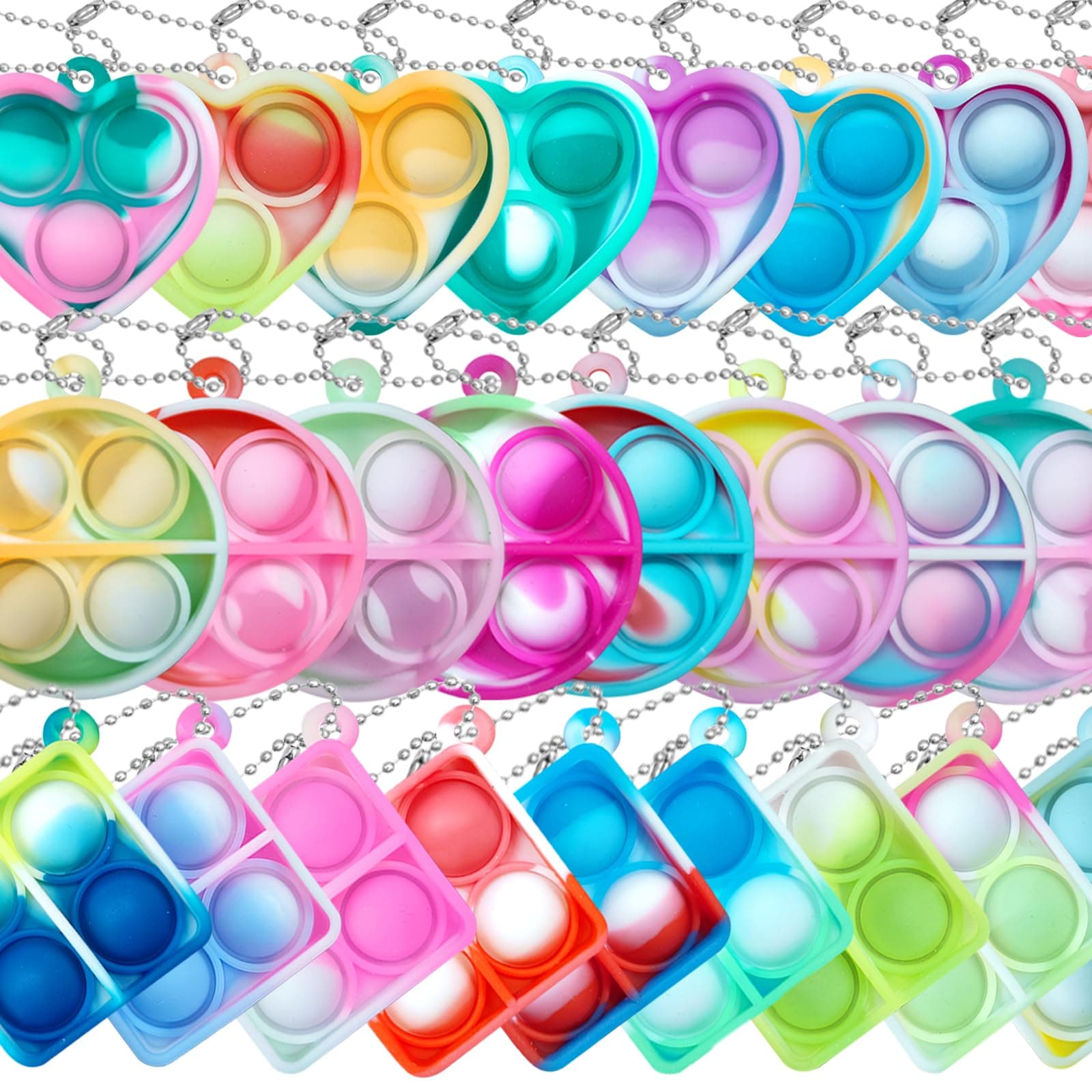 Pop Fidget Keychain 30 Pack Mini Fidget Toys Bulk Party Favors for Kids 4-8,8-12 Year Boys Girls Push Pops Bulk Toys Small Prizes for Kids Classroom