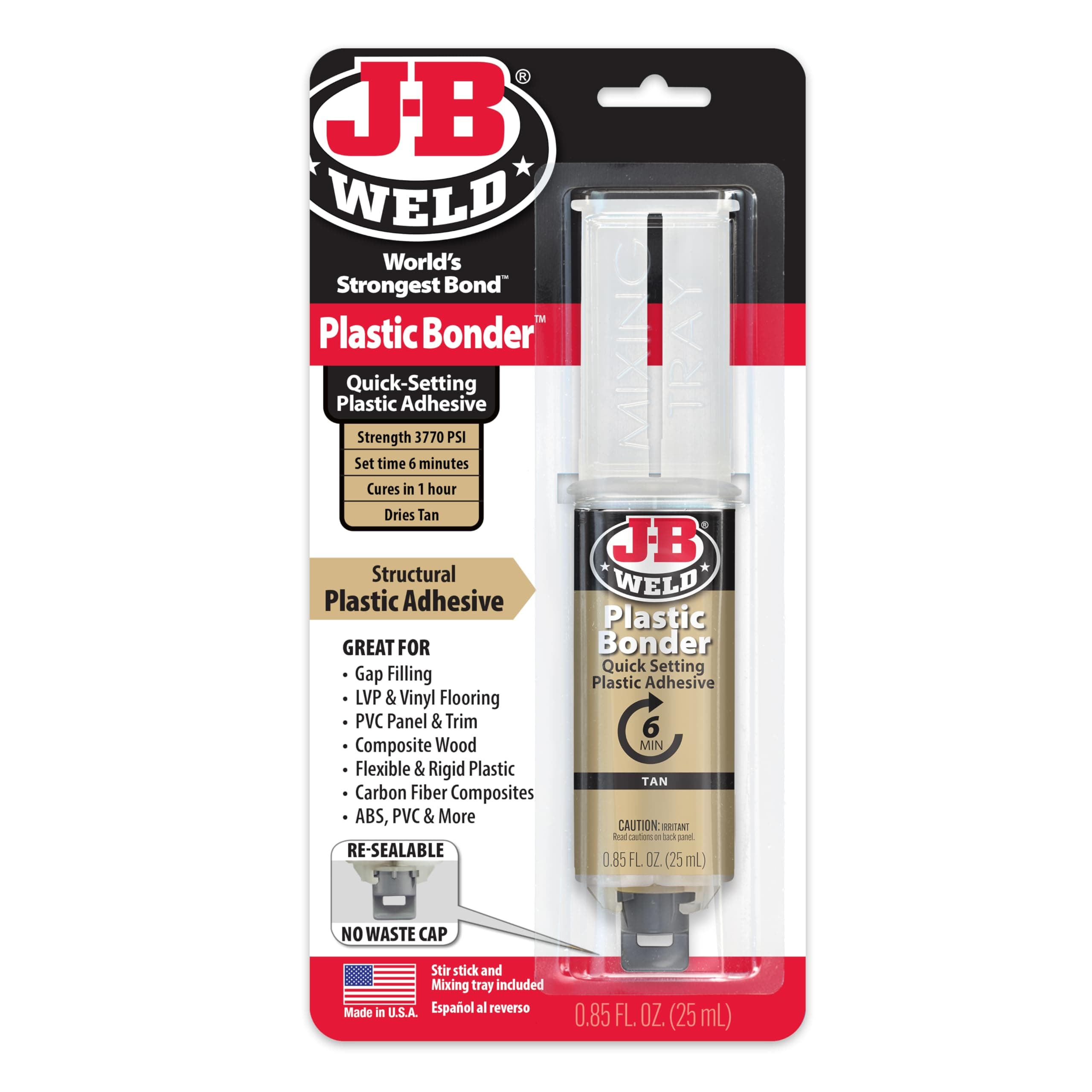 J-B Weld 50133 Plastic Bonder Structural Adhesive Syringe - Tan - 25 ml 25ml - 1 Pack