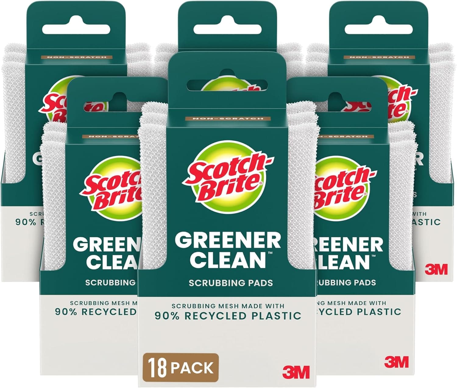 Scotch-Brite Greener Clean Dish Scrubbers, 18 Non-Scratch Kitchen Sponges, Best for Safe, Effective Cleaning of Nonstick Pots and Pans, Glassware, China, Tubs & Tile, Dishwasher Safe, Long-lasting Greener Clean 18 Count