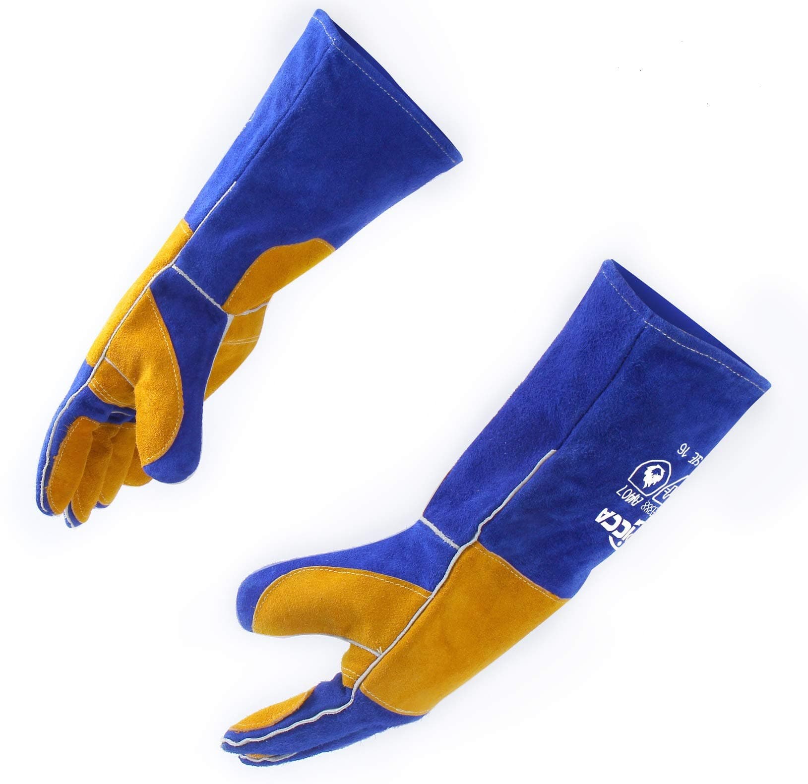 RAPICCA Welding Gloves Fire Heat Resistant: Blue 16IN 932℉ - Fireproof Leather For Stick Mig Flux-Core Welder Forge Blacksmith Fireplace Wood Stove Fire Pit Grill Oven Furnace Handling Dry Ice Blue(length 16in)