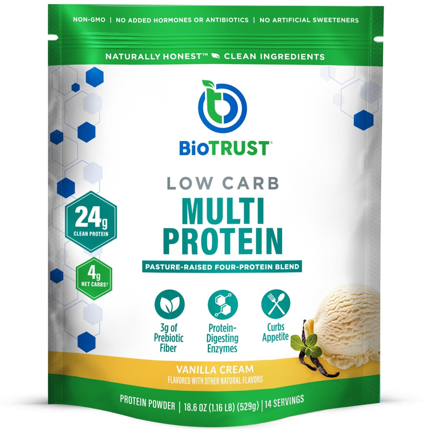 BioTrust BioTrust Low Carb Protein Powder – Natural and Delicious Whey & Casein Blend from Grass-Fed Hormone Free Cows – Non GMO, Soy Free, Gluten Free, Hormone Free (Vanilla) Vanilla 14 Servings (Pack of 1)