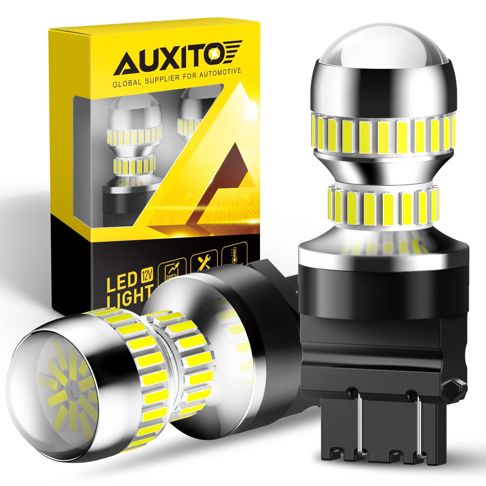 AUXITO 3157 LED Bulb White, Super Bright 3156 3056 3057 4157 3047 4057 3457 4114 LED Bulb for Backup Reverse Tail Brake DRL Signal Parking Lights, Pack of 2 White 3157/3156