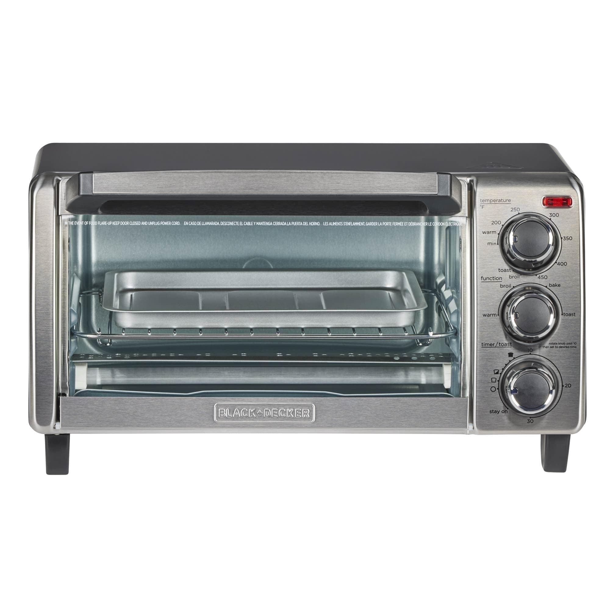 BLACK+DECKER 4-Slice Convection Oven, Stainless Steel, Curved Interior Fits a 9 inch Pizza, TO1313SBD