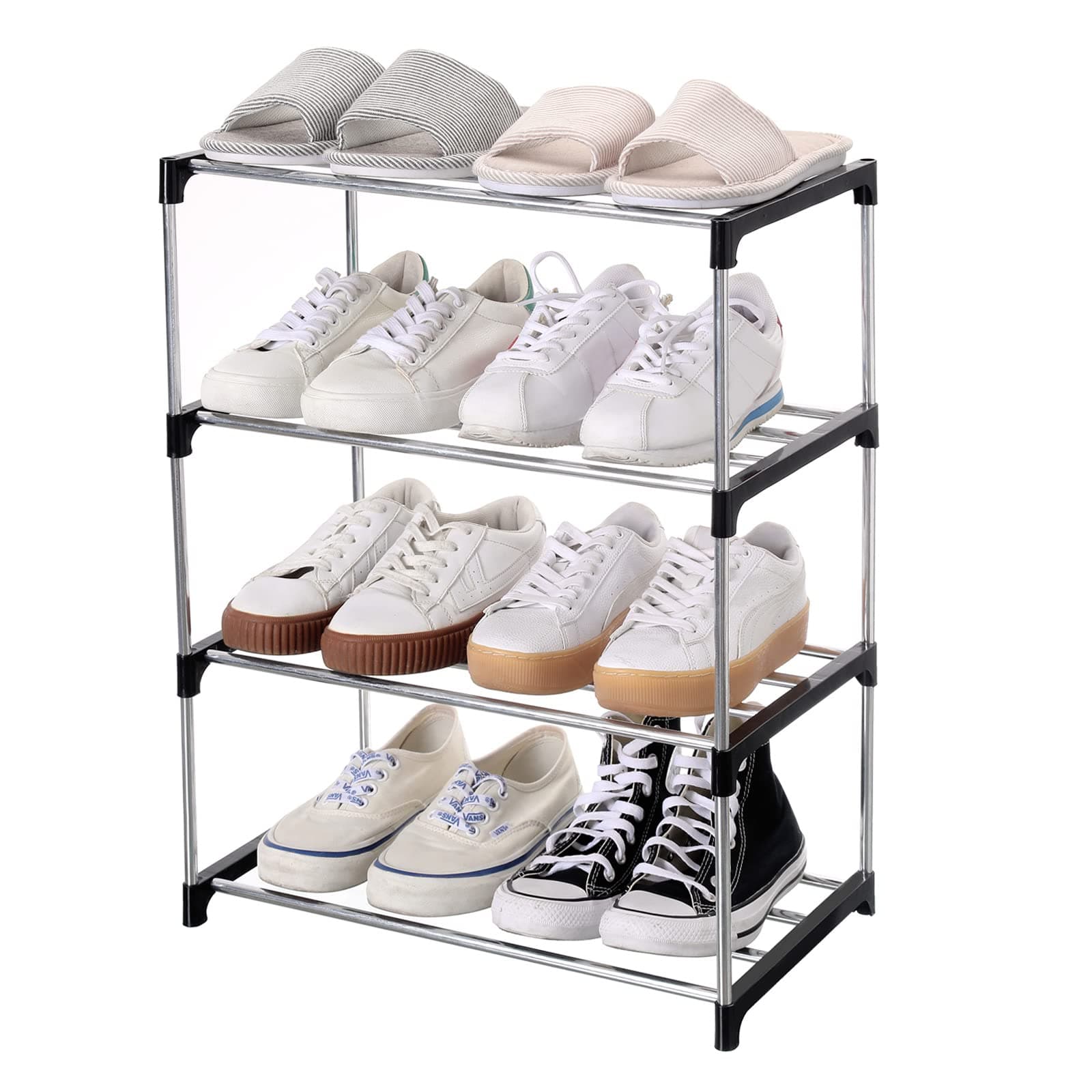 Stackable Small Shoe Rack, Entryway, Hallway and Closet Space Saving Storage and Organization (4-Tier, Black) 4-Tier Black