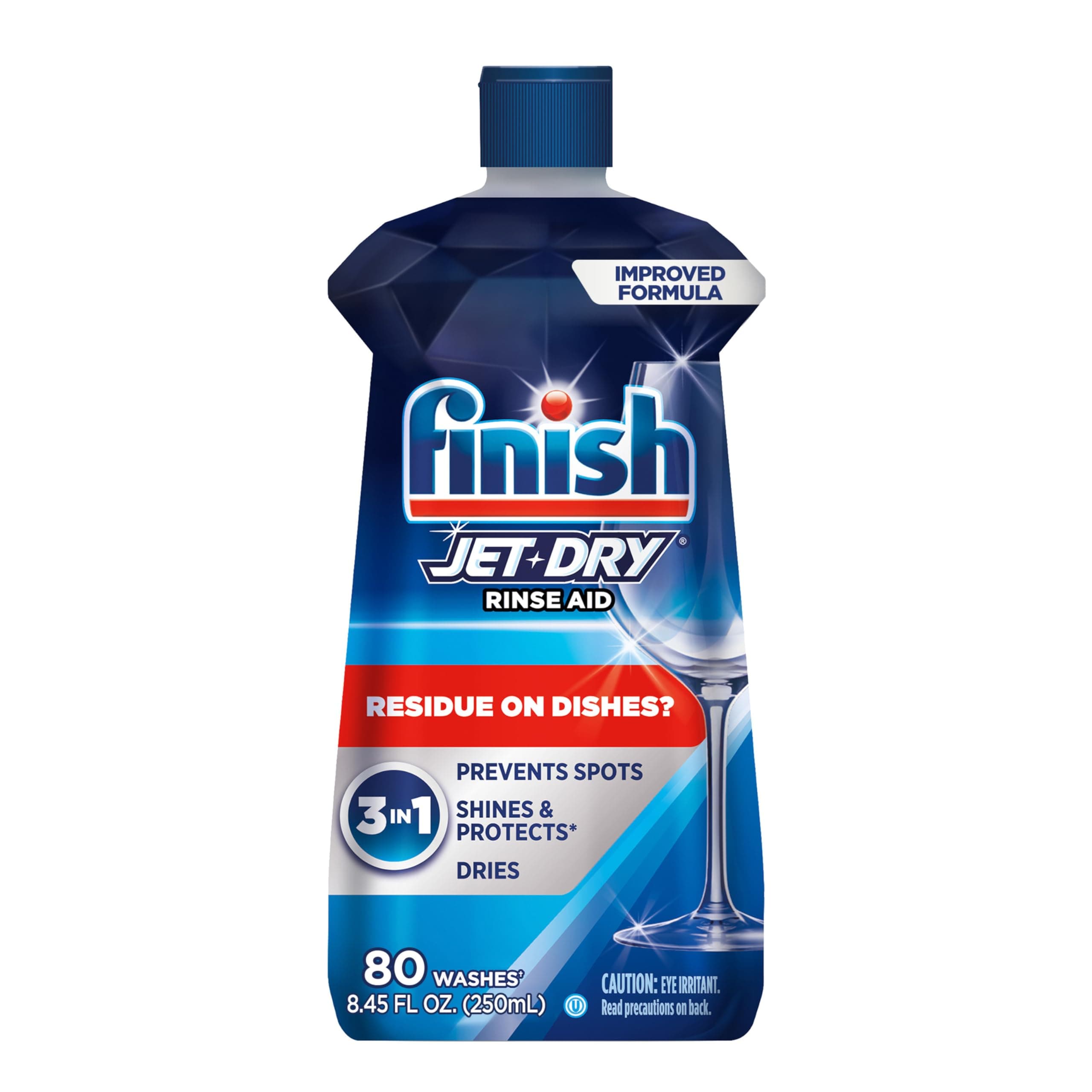 Finish Jet-Dry Dishwasher Rinse Aid, Compatible with Dishwasher Detergent, Prevents Spots & Residues, Dries, Shine & Protects, 8.45 oz, 80 Washes. 8.4 Fl Oz (Pack of 1)