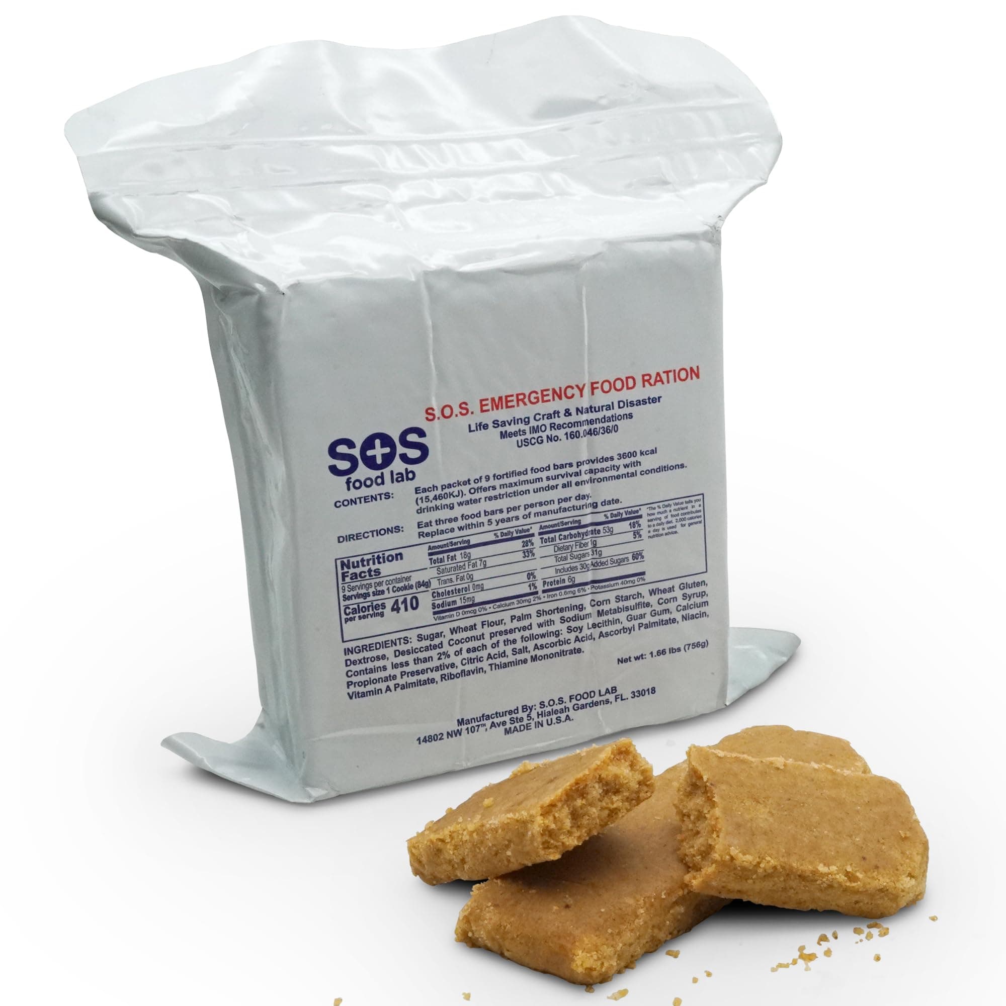 SOS Food Labs, Inc. 185000825 S.O.S. Rations Emergency 3600 Calorie Food bar - 3 Day/ 72 Hour Package with 5 Year Shelf Life, 5" Height, 2" Wide, 4.5" Length, white 3600 Cal 1 Count (Pack of 1)