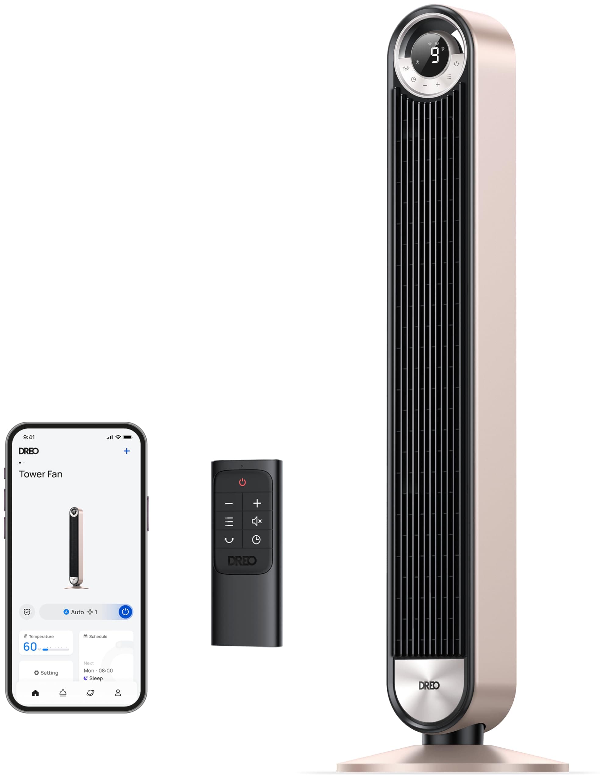 Dreo Smart Tower Fans for Home, 90° Oscillating Fan Bedroom Indoors, Voice Control Floor with 12H Timer, 42 Inch Quiet Bladeless Standing LED Display, 9 Speeds, Work Alexa/Google Starlight Smart Wifi