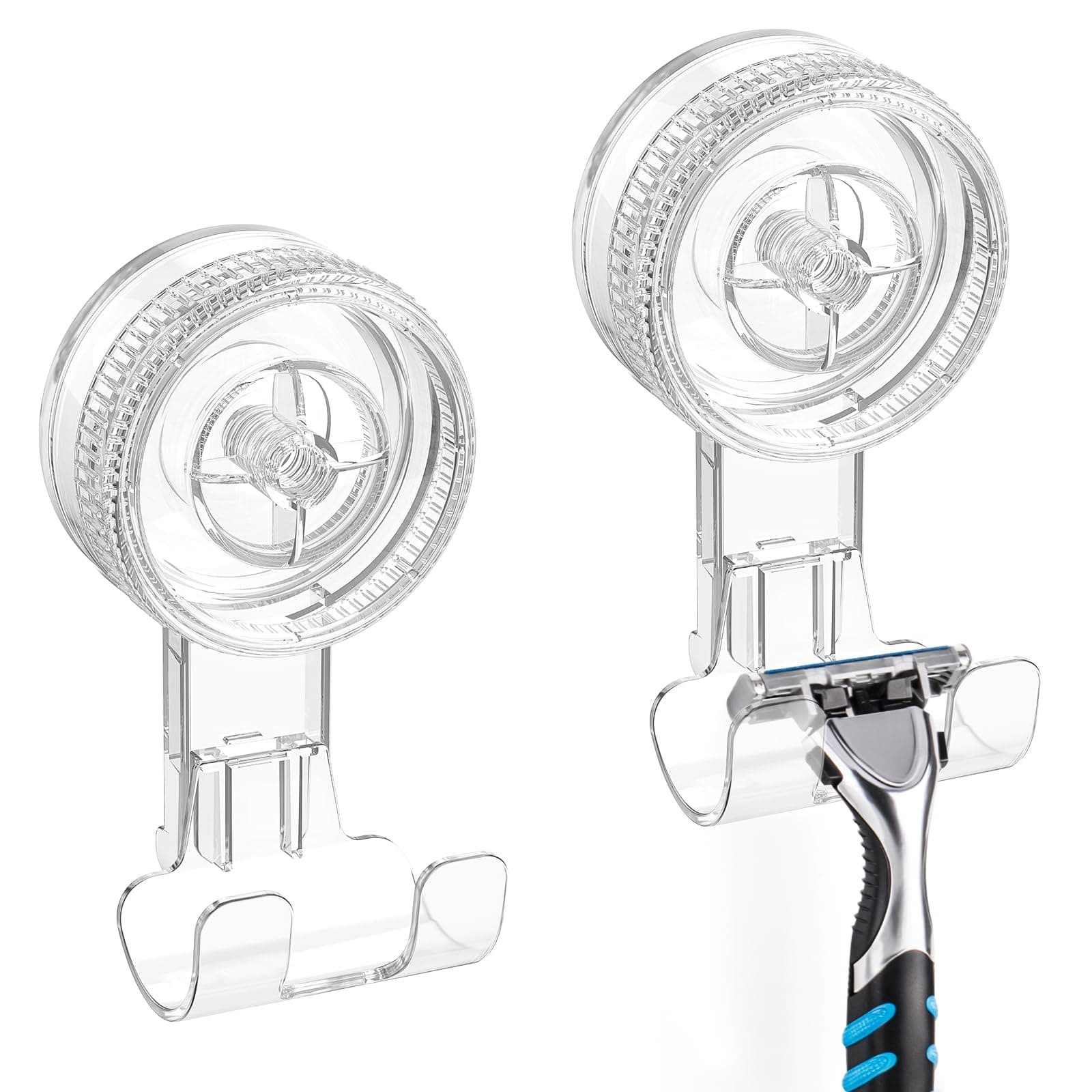LUXEAR Suction Hooks, 2 Pack Razor Hooks Removable & Reusable Suction Shower Hook Damage-Free Powerful Suction Hanger for Towel Bathrobe Loofah Bathroom Kitchen Storage Hooks Weather Hanger Hook