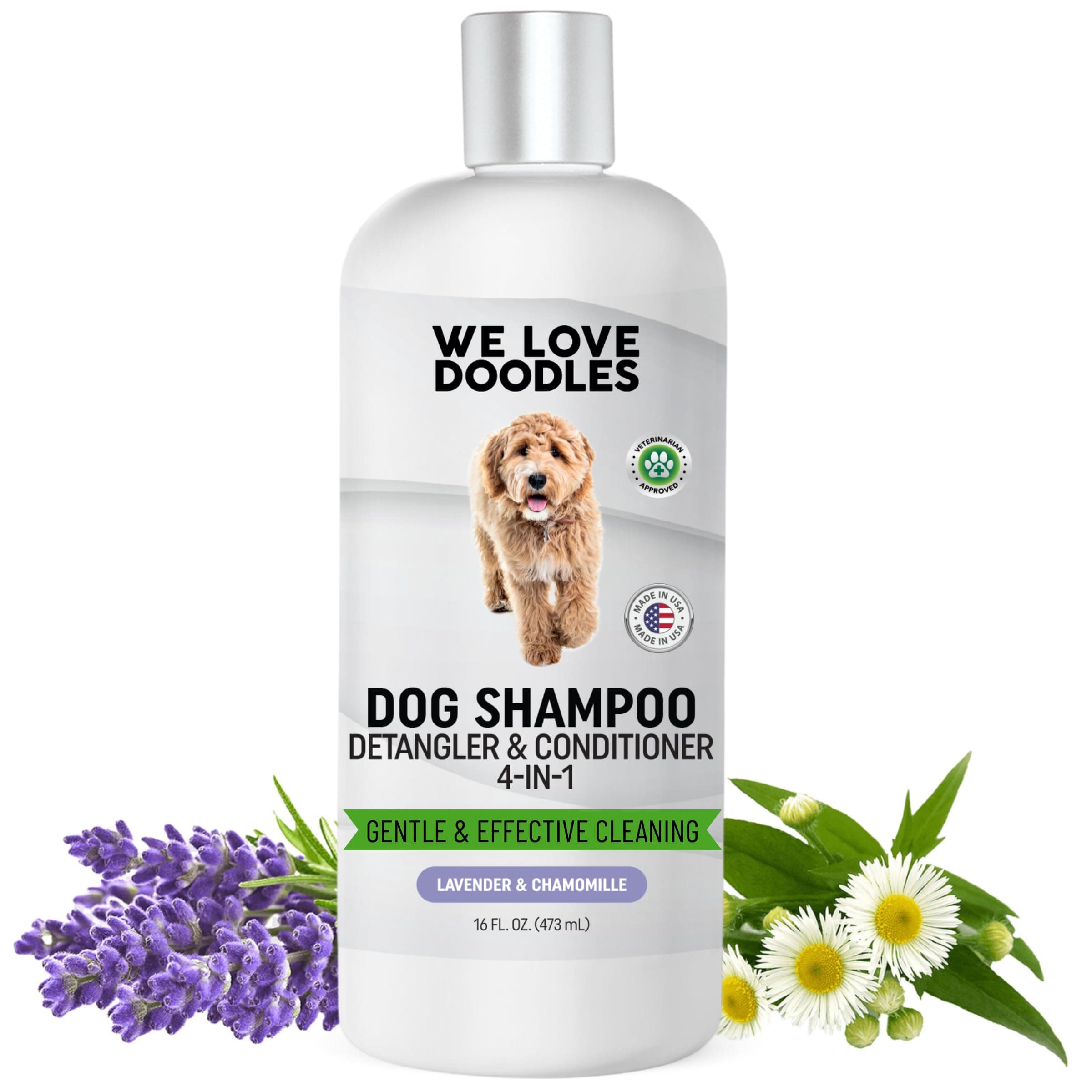 Dog Shampoo, Conditioner & Detangler - Best Shampoo for Goldendoodles, Poodles & Doodles - for Matted Pet Hair - Sensitive Skin Shampoo for Puppies - Made in The USA, 16OZ (Lavender)