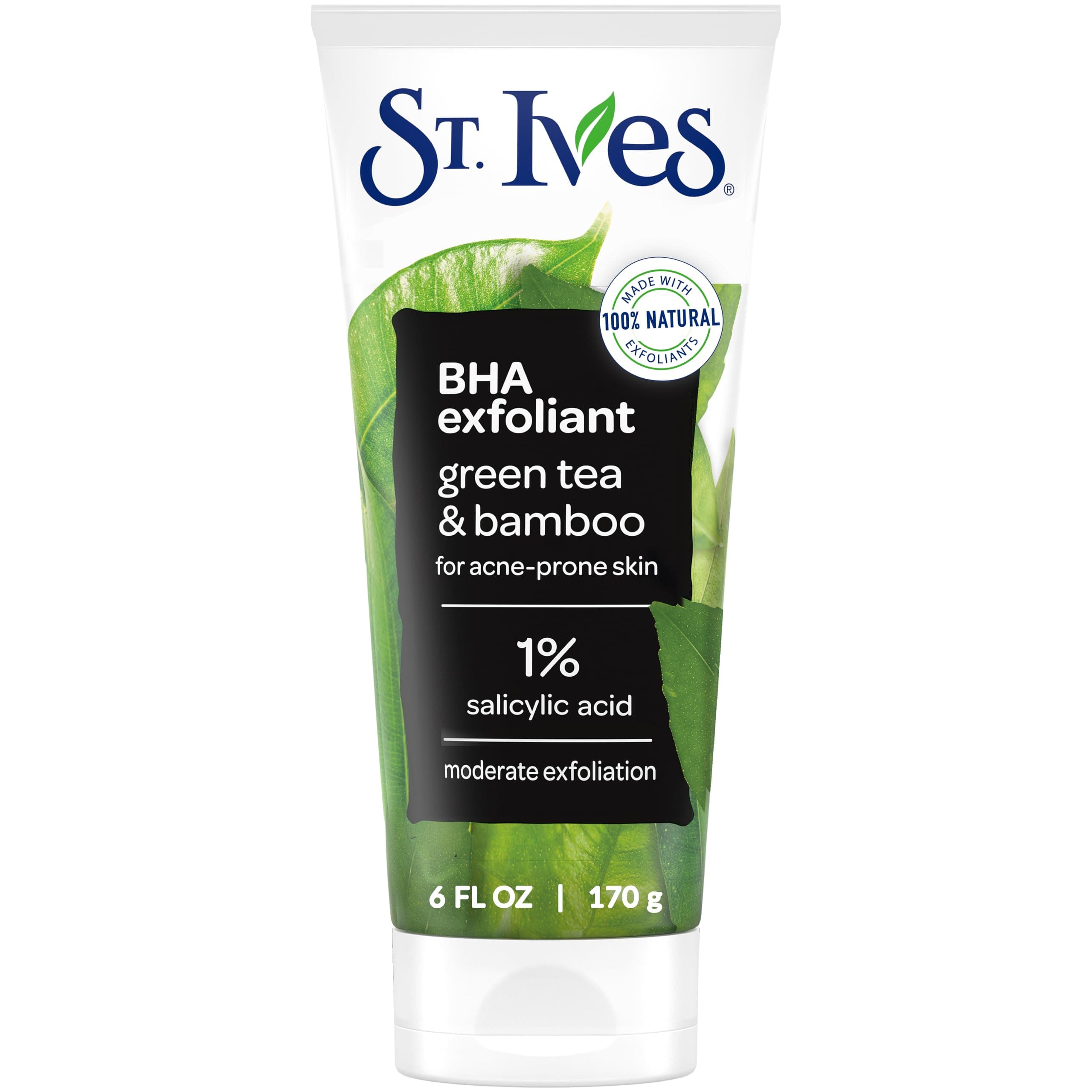 St. Ives Blackhead Clearing Face Scrub, Clears Blackheads & Unclogs Pores, Green Tea & Bamboo, Salicylic Acid Acne Treatment Facial Scrub, Moderate Exfoliator Skin Care with Natural Exfoliants 6 oz 6 Ounce (Pack of 1)