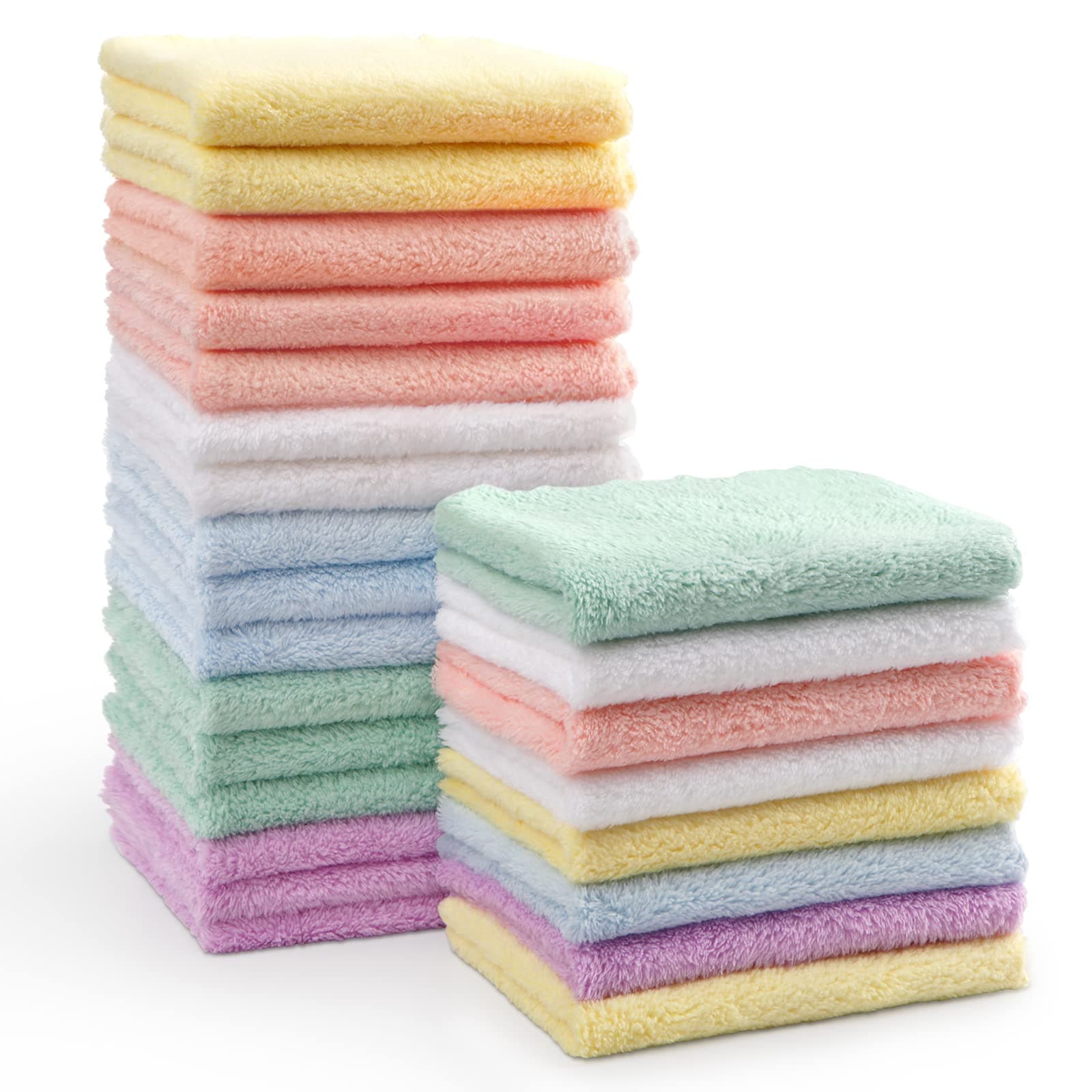 HOMEXCEL Baby Washcloths 24 Pack-Microfiber Coral Fleece Baby Bath Face Towel 7 x 9 Inch Extra Absorbent and Soft Burp Cloth and Wash Cloths for Newborn-Infants and Toddlers-Gentle On Sensitive Skin 24 7" x 9"-Multicolor
