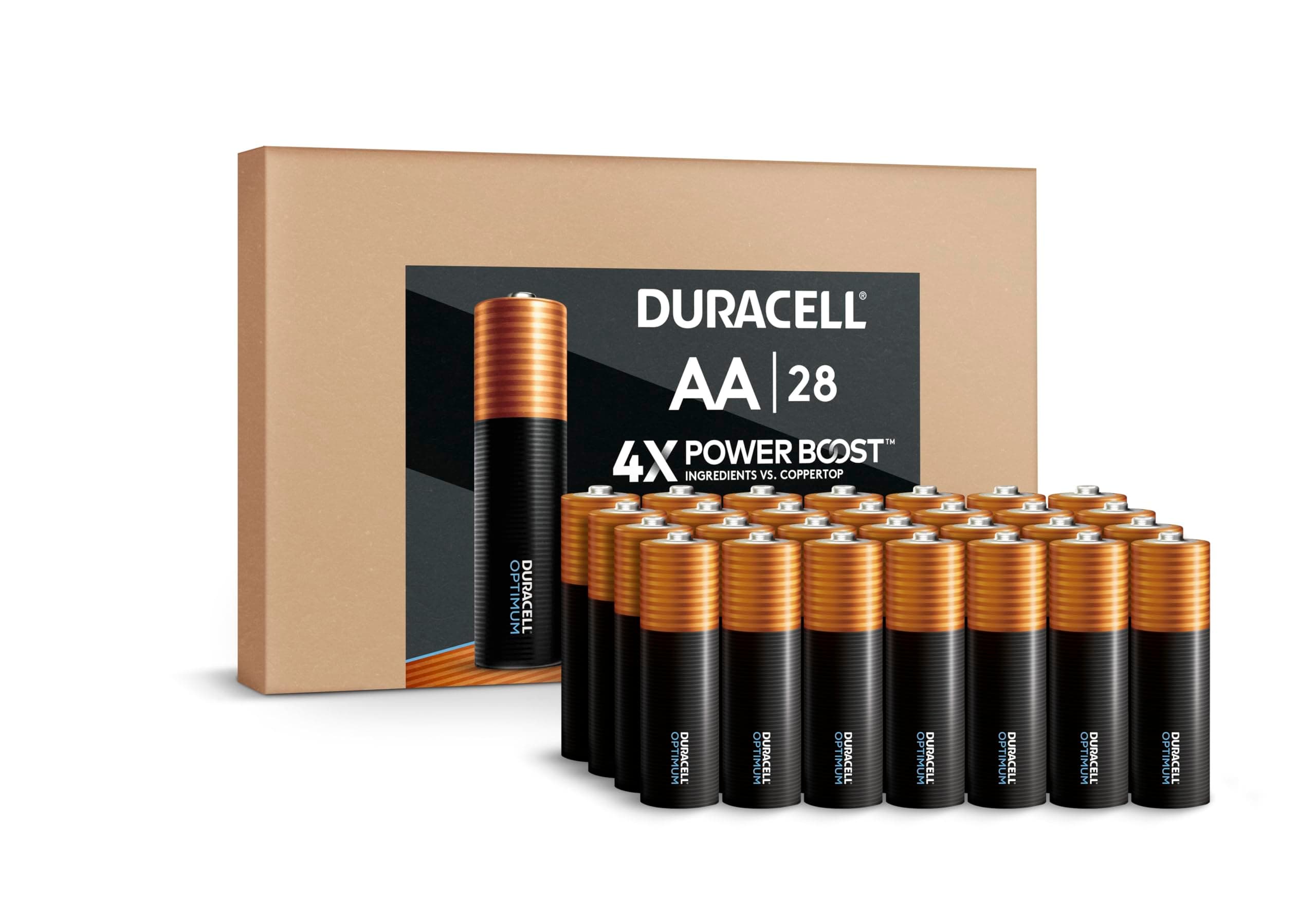 Duracell Optimum AA Batteries 28 Count with POWER BOOST Ingredients, Re-closable Pack for a Quick, Easy Access and Organized Storage AA Optimum (28 Count)