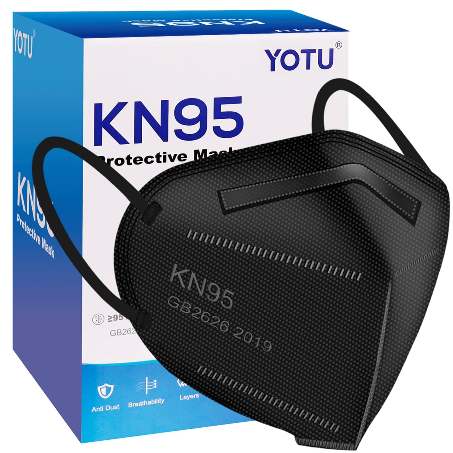 KN95 Face Masks 60 Pcs,5 Layers Cup Dust Mask,Filter Efficiency 95%, Suitable for Home Work Restaurants Black-60pcs