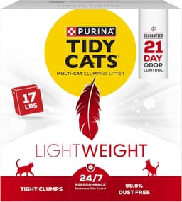 Purina Tidy Cats LightWeight 24/7 Performance Odor control, Multi-Cat, Clumping, 99.9 Percent Dust Free Cat Litter - 17 lb. Box 17 Pound (Pack of 1)